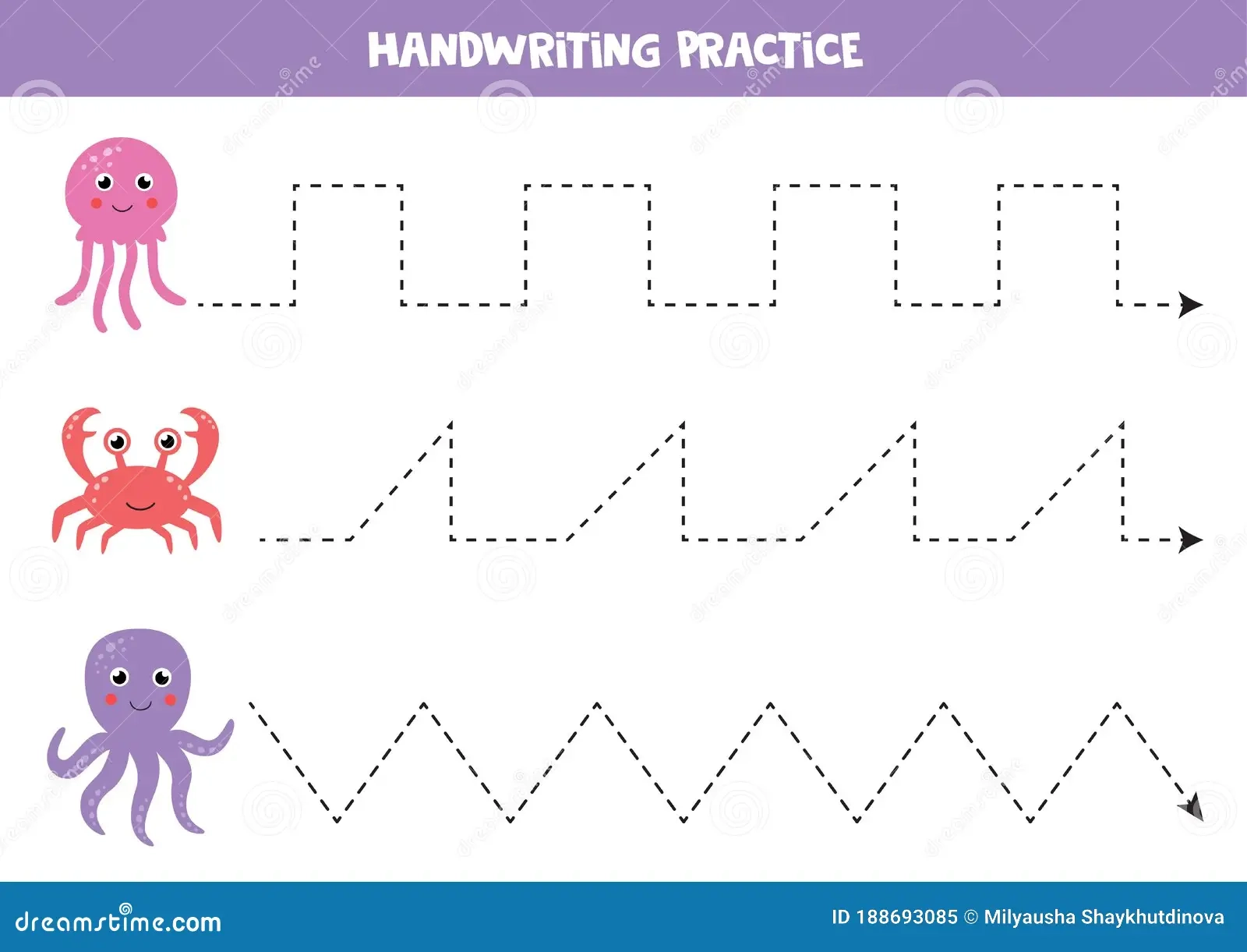 Learning To Write With Sea Animals Handwriting Practice Worksheet 