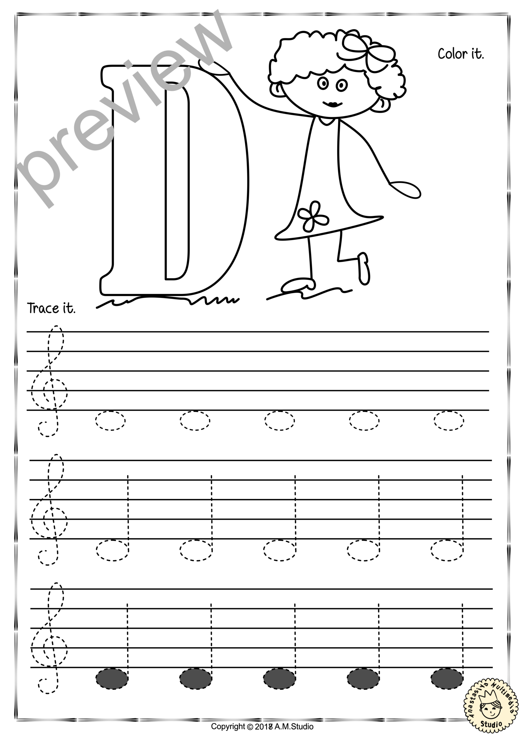 Music Note Tracing Worksheets