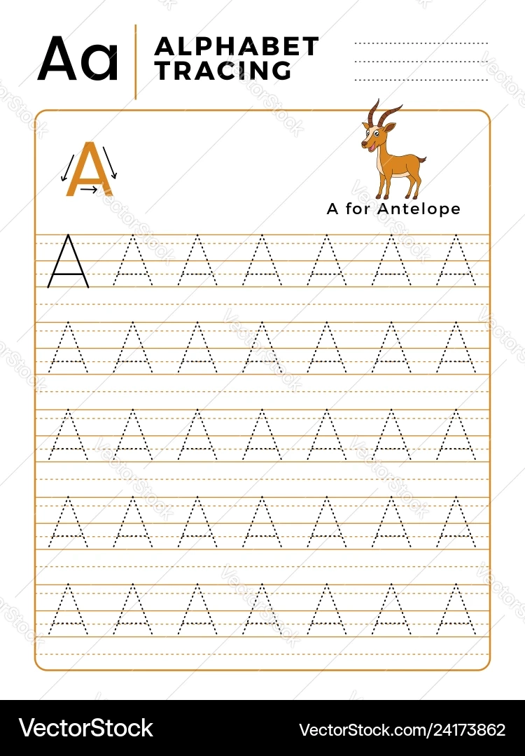 Letter A Alphabet Tracing Book With Example Royalty Free Vector 