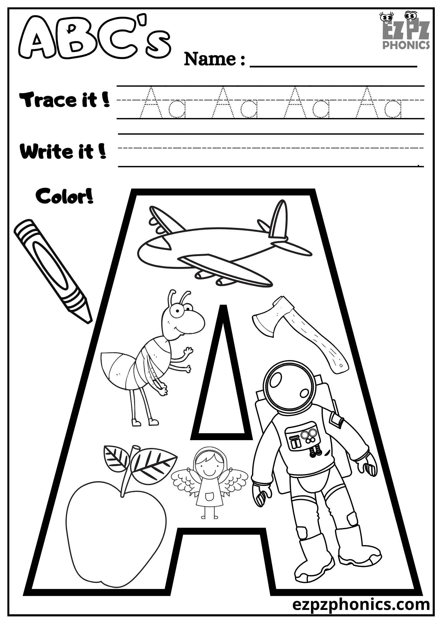 Letter A Trace Write And Color Ezpzphonics Letter A Trace Write And Color Ezpzphonics