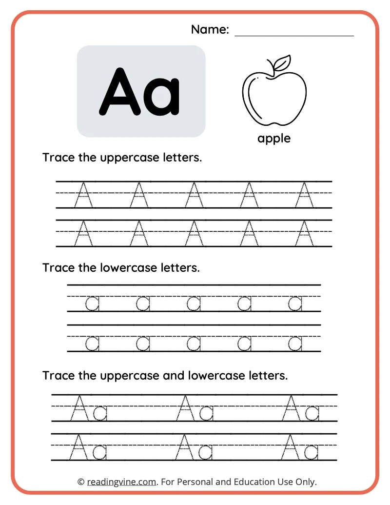 Lowercase Letter A Tracing Worksheets