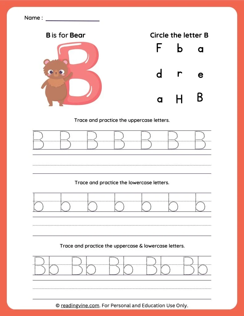Letter B Tracing Free Reading Worksheets