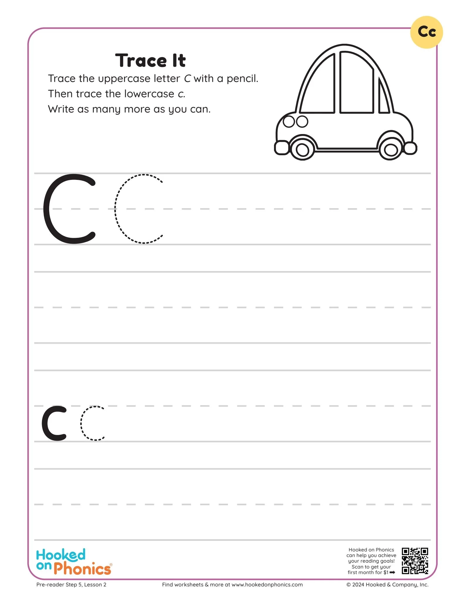 Letter C Trace It Worksheet Hooked On Phonics