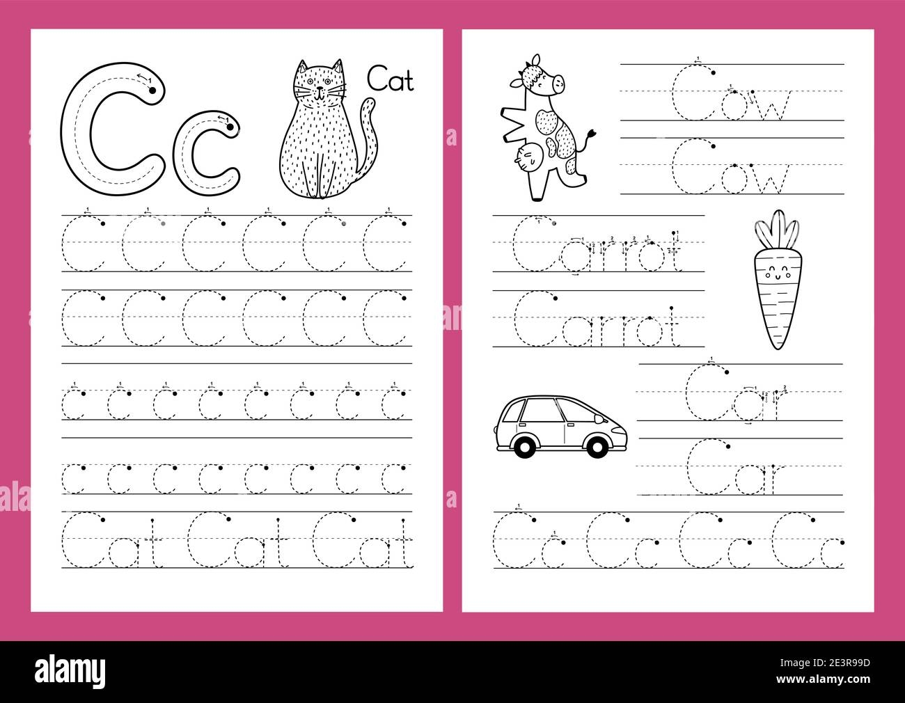 Letter C Tracing Practice Worksheet Set Learning Alphabet 