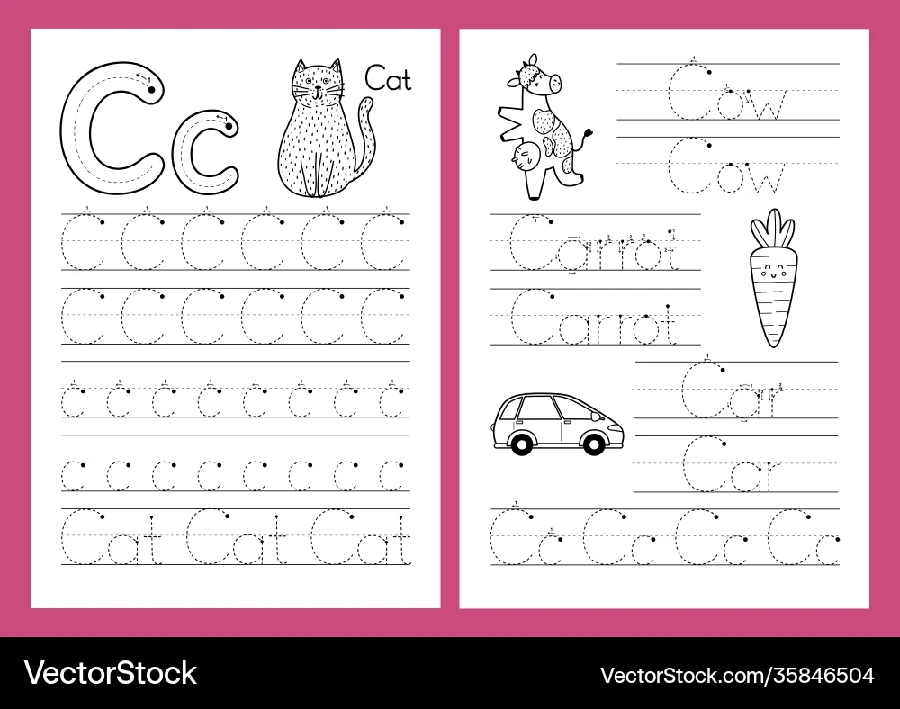 Letter C Tracing Worksheet Kids Learning Royalty Free Vector 