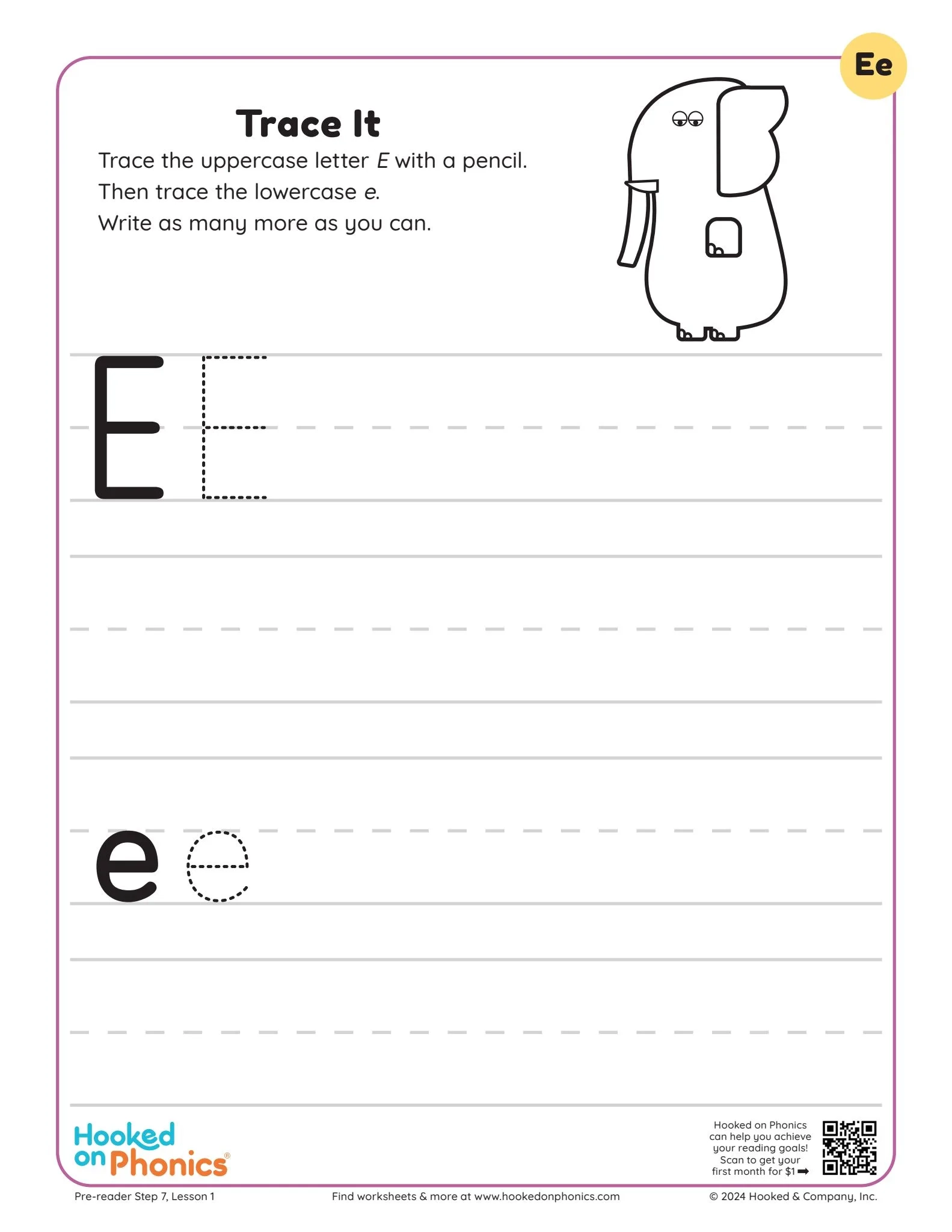 Letter E Trace It Worksheet Hooked On Phonics