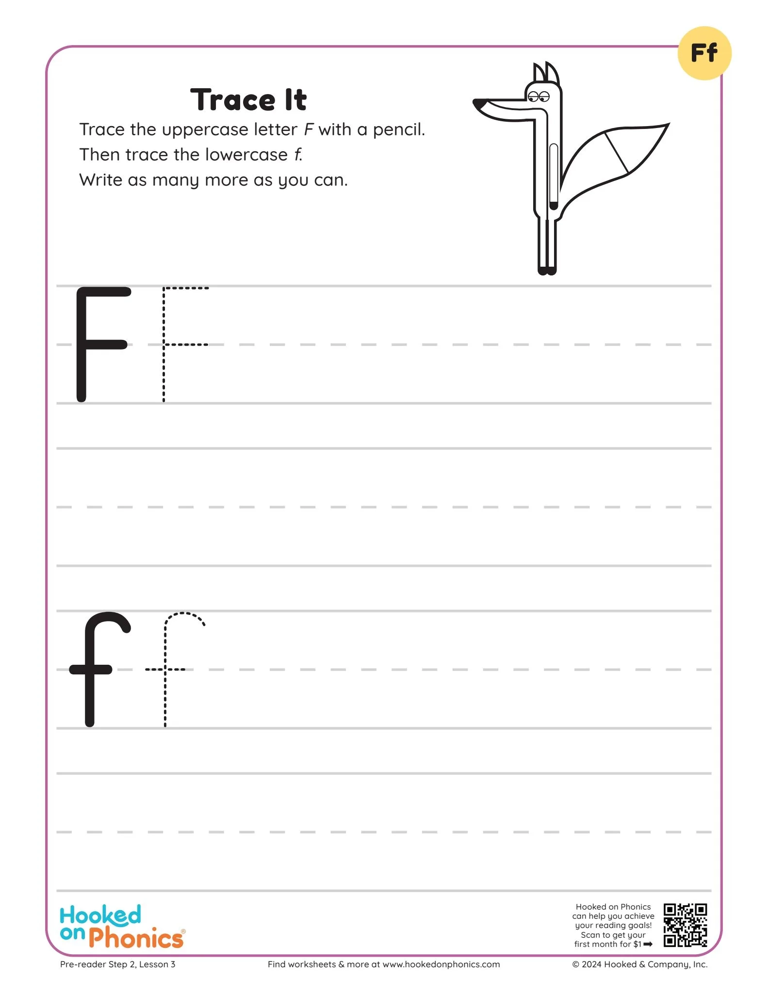 Letter F Trace It Worksheet Hooked On Phonics