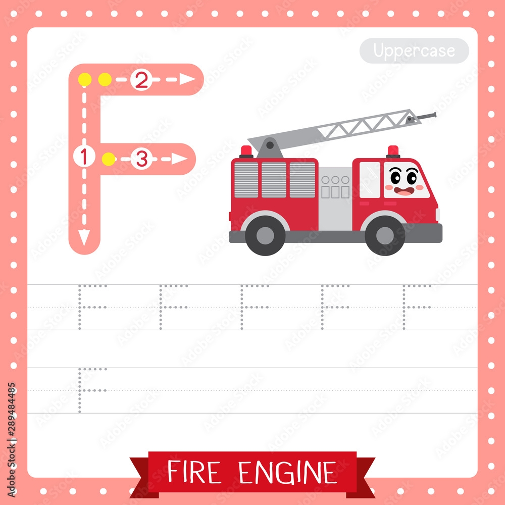 Letter F Uppercase Tracing Practice Worksheet Fire Engine Stock 