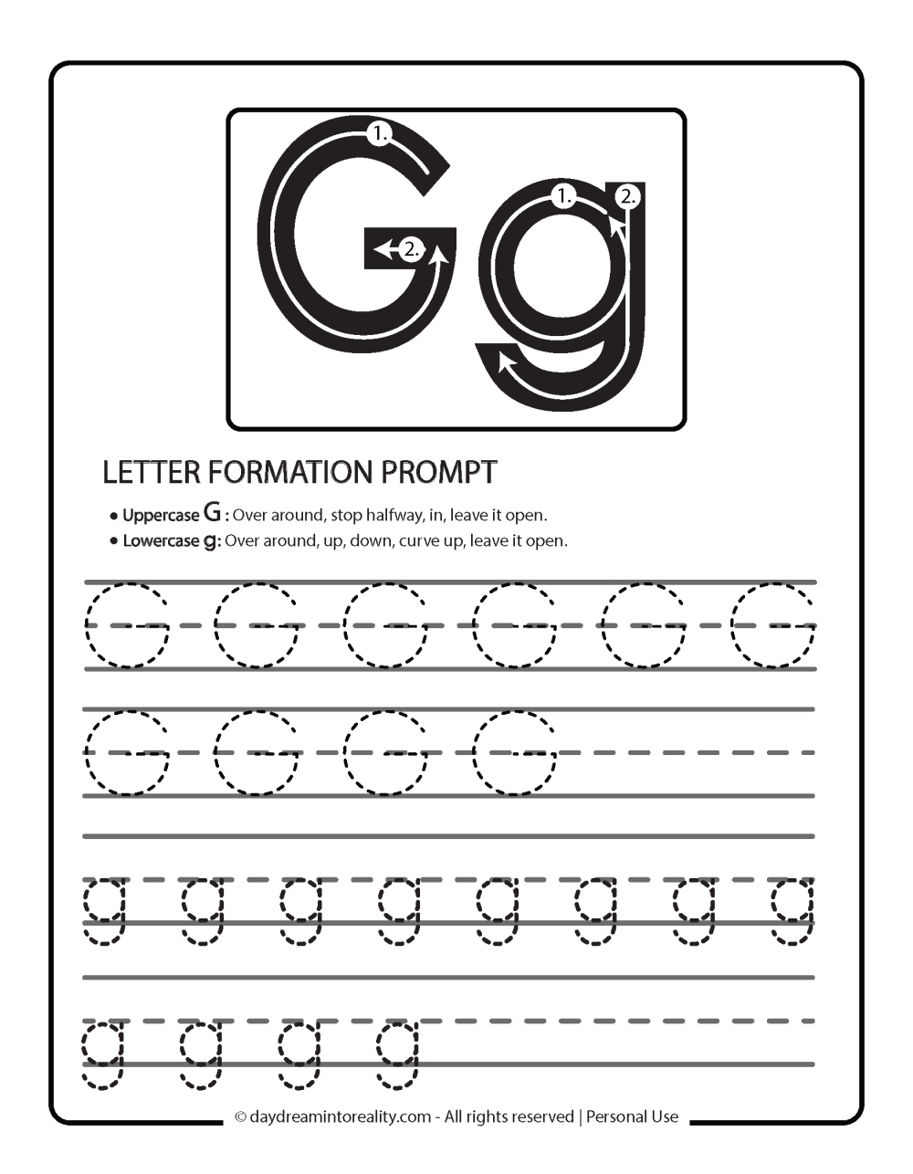 G Tracing Worksheets