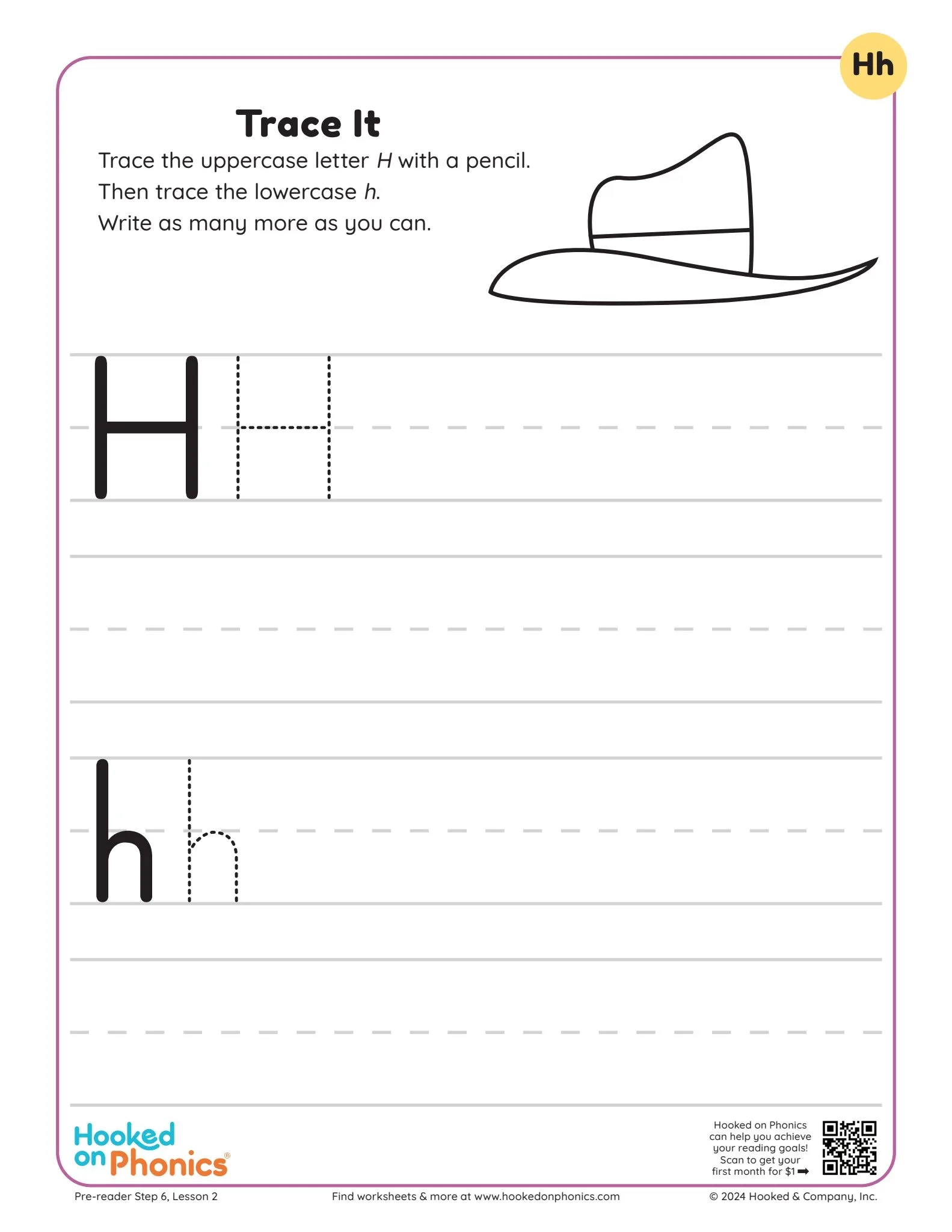 Letter H Trace It Worksheet Hooked On Phonics