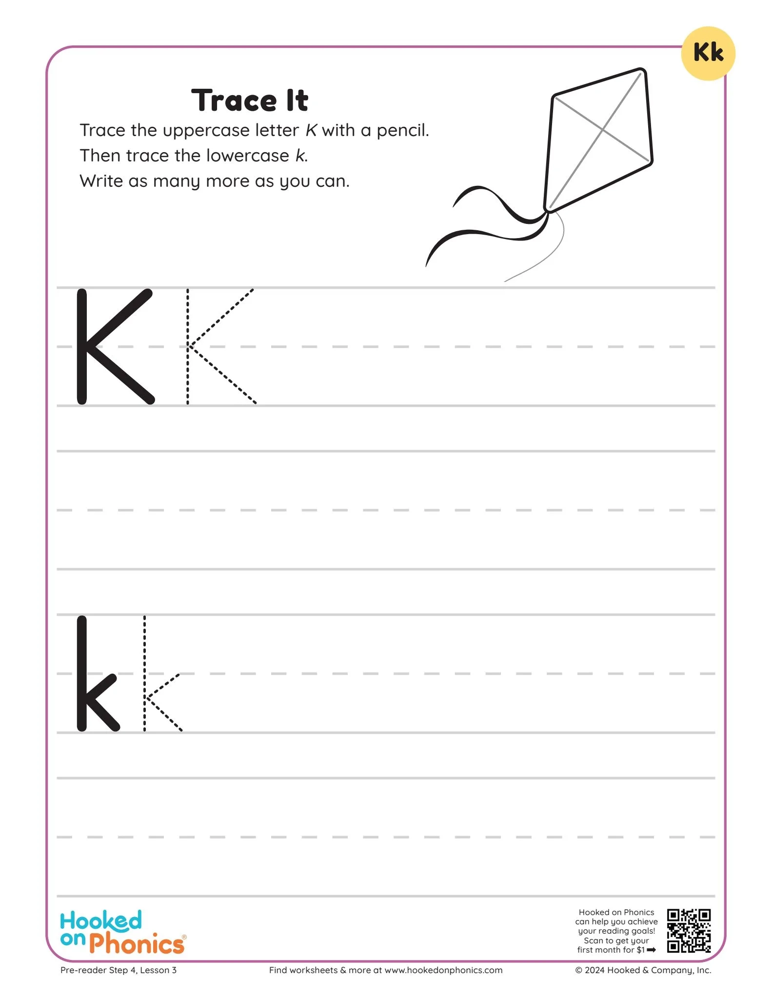 Letter K Trace It Worksheet Hooked On Phonics Letter K Trace It Worksheet Hooked On Phonics