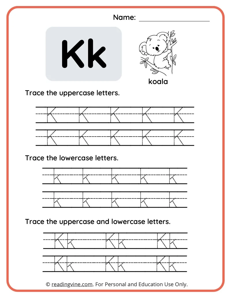 Free Printable Letter K Tracing Worksheets