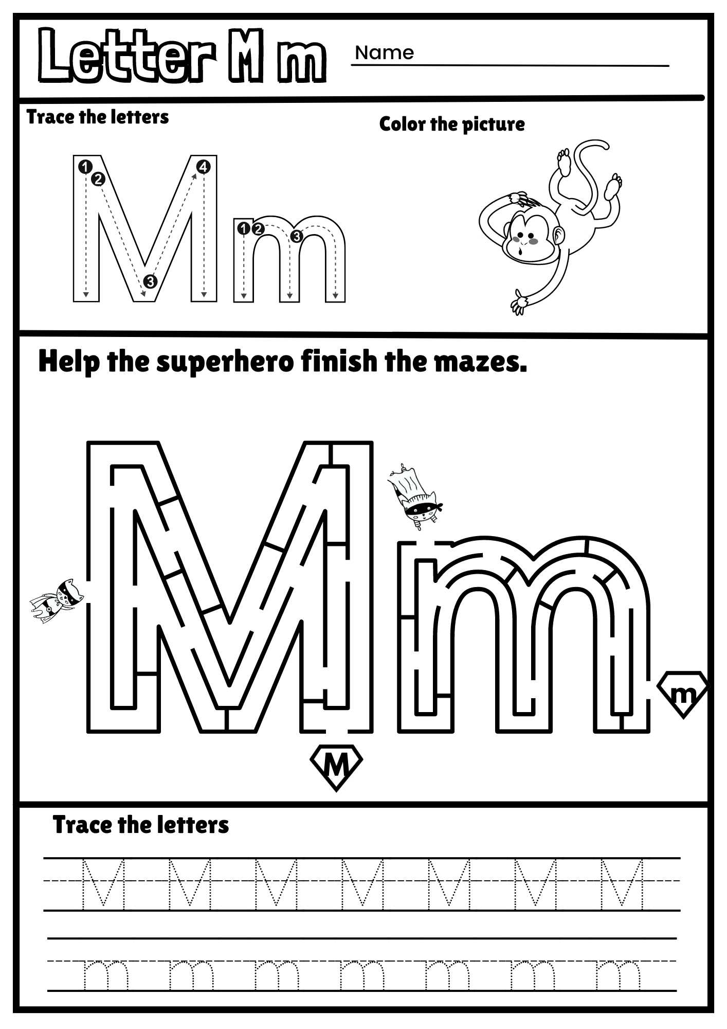 Letter M Alphabet Tracing And Coloring Free Printable PDF 