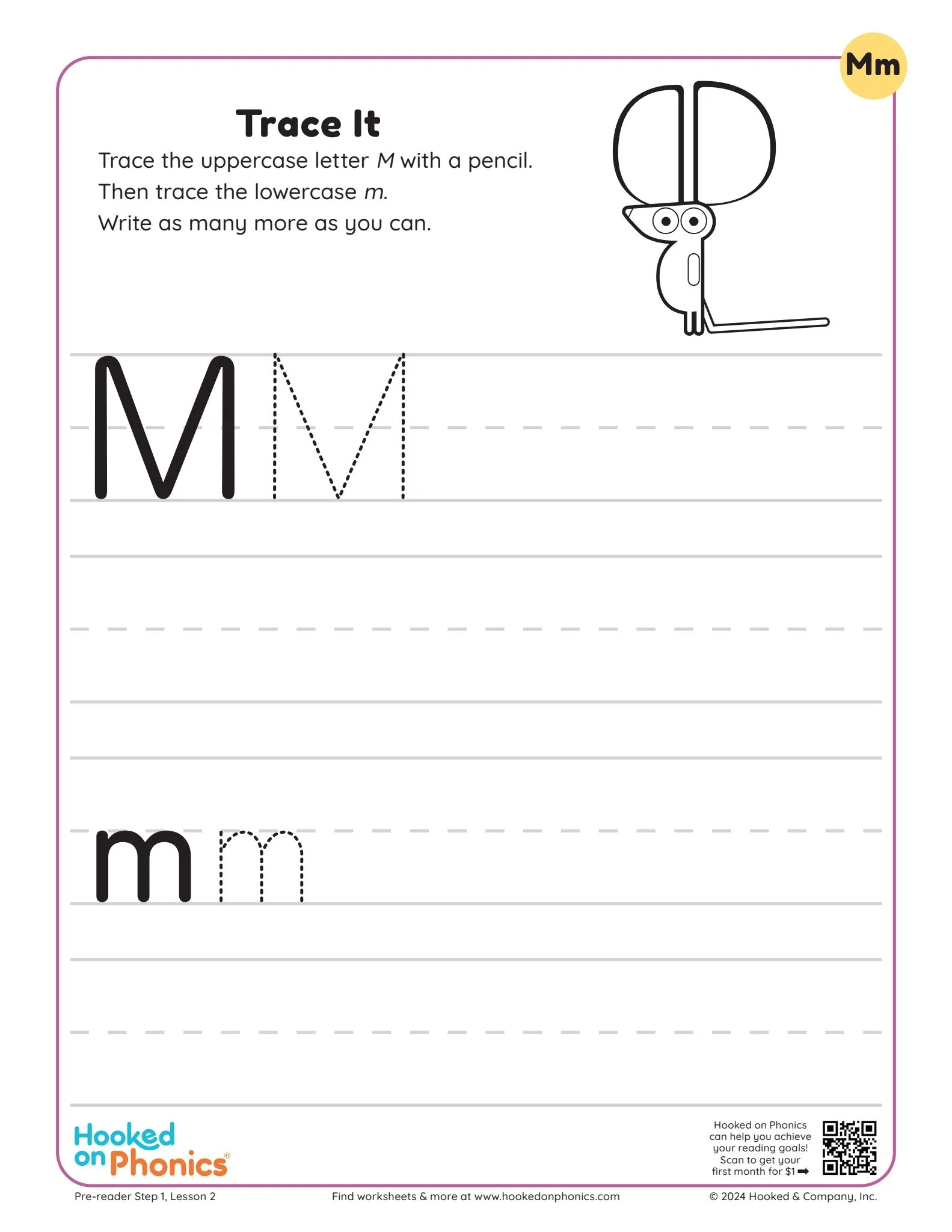 Letter M Trace It Worksheet Hooked On Phonics