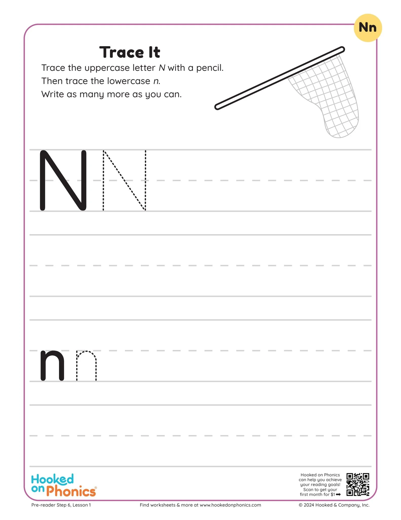 Letter N Trace It Worksheet Hooked On Phonics