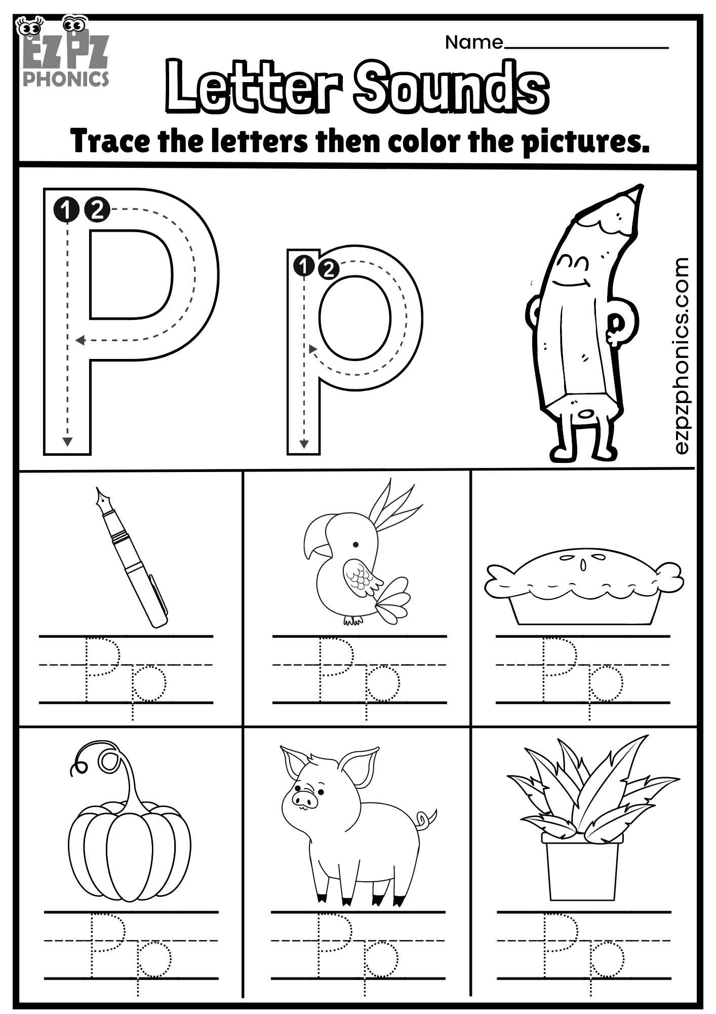 Letter Pp Trace And Color The Pictures Free PDF Download 
