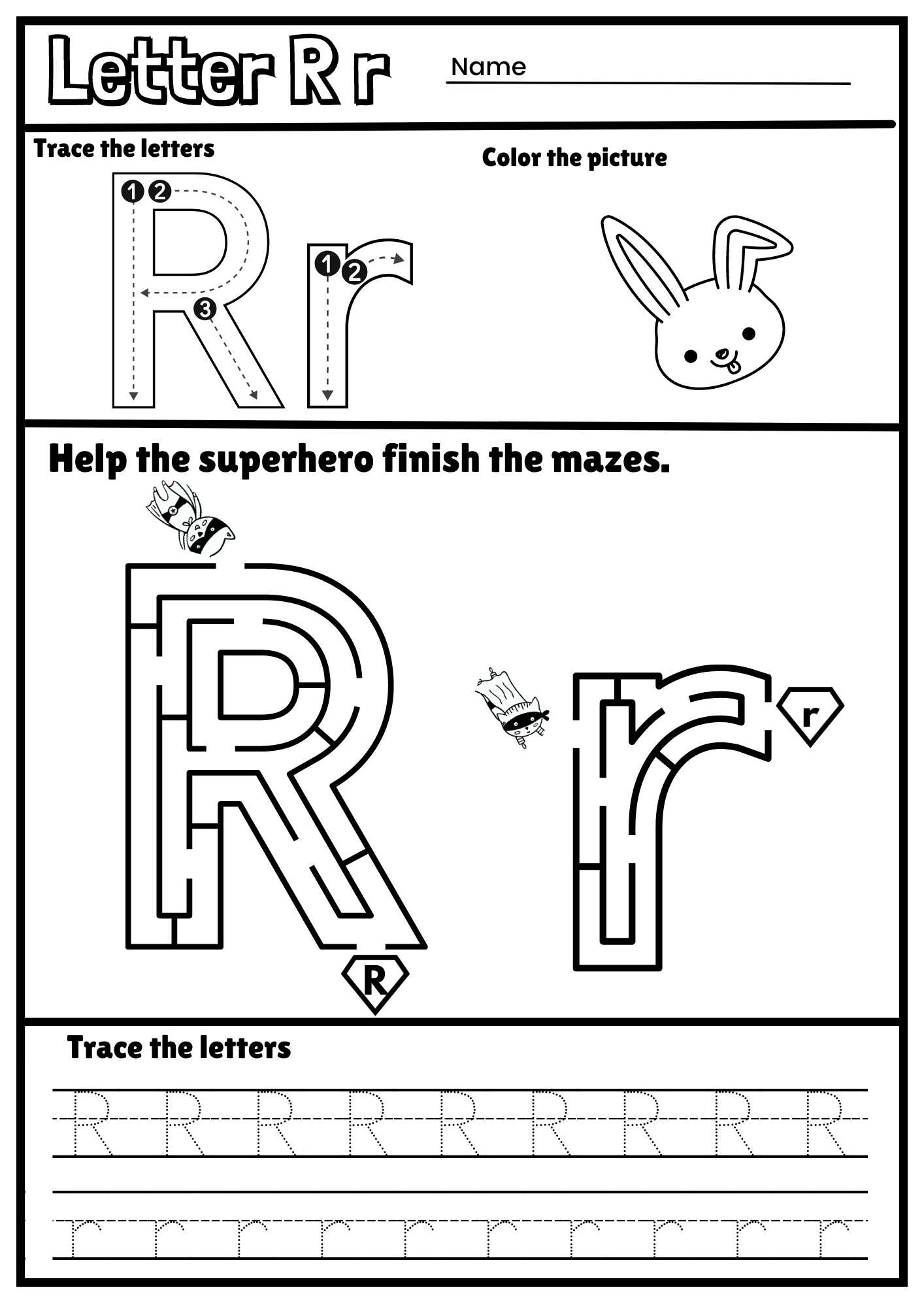 Letter R Alphabet Tracing And Coloring Free Printable PDF 