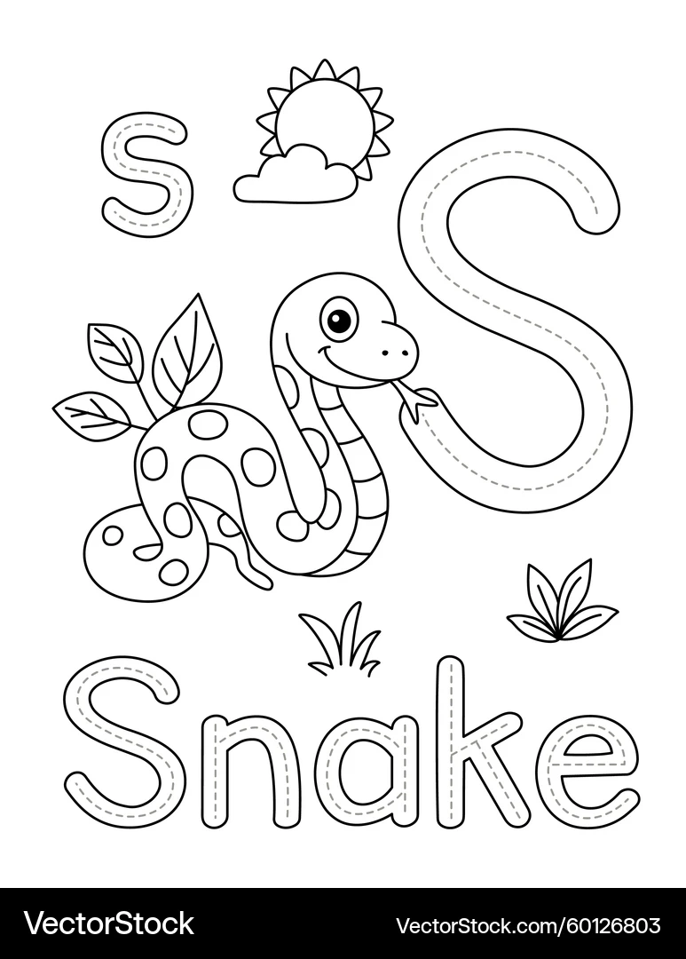 Letter S Snake Tracing Worksheet Royalty Free Vector VectorStock