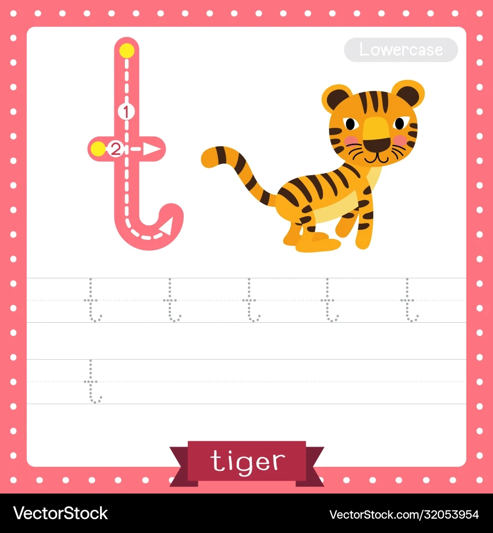Letter T Lowercase Tracing Practice Worksheet Royalty Free Vector 