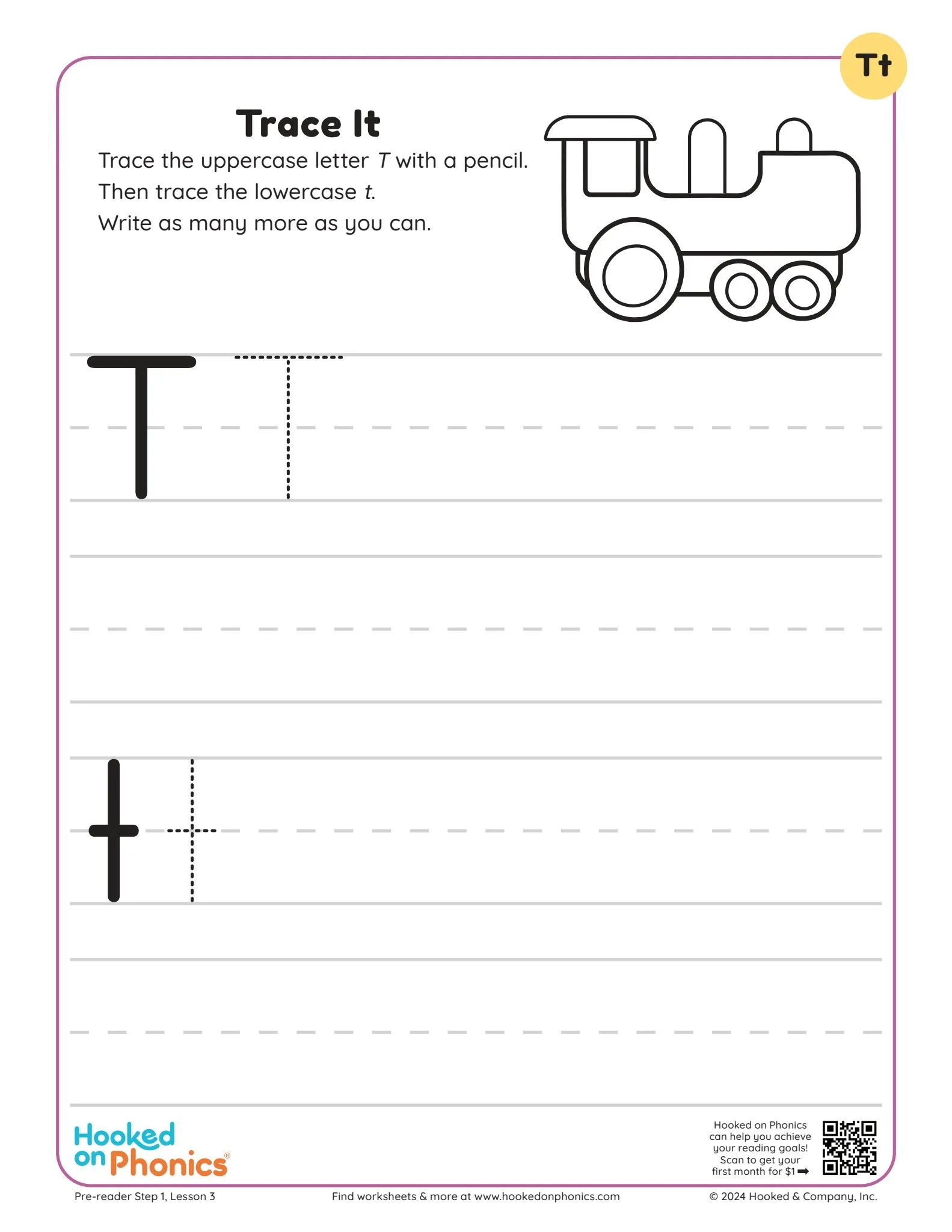 Letter T Trace It Worksheet Hooked On Phonics