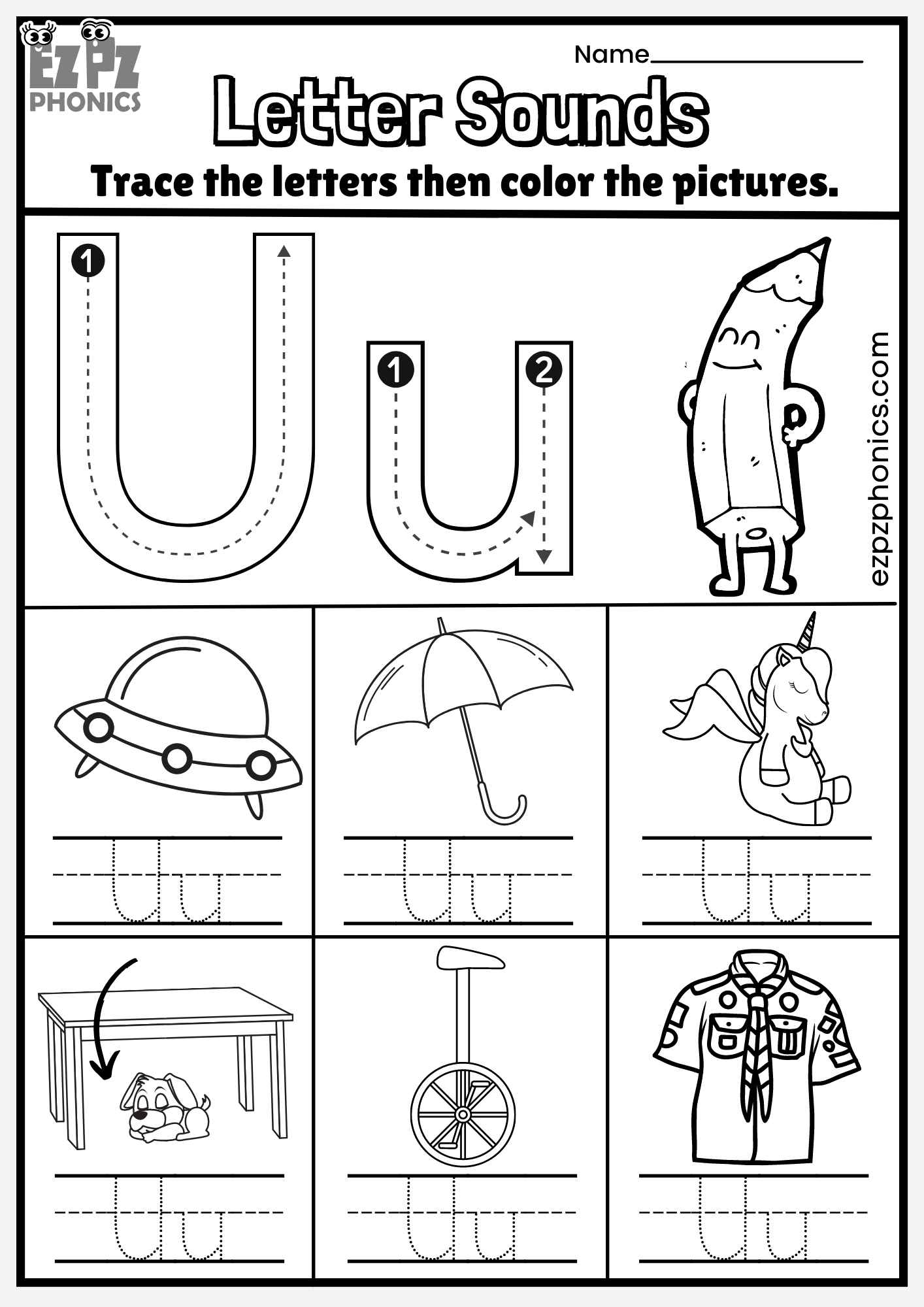 Letter Uu Trace And Color The Pictures Free PDF Download 