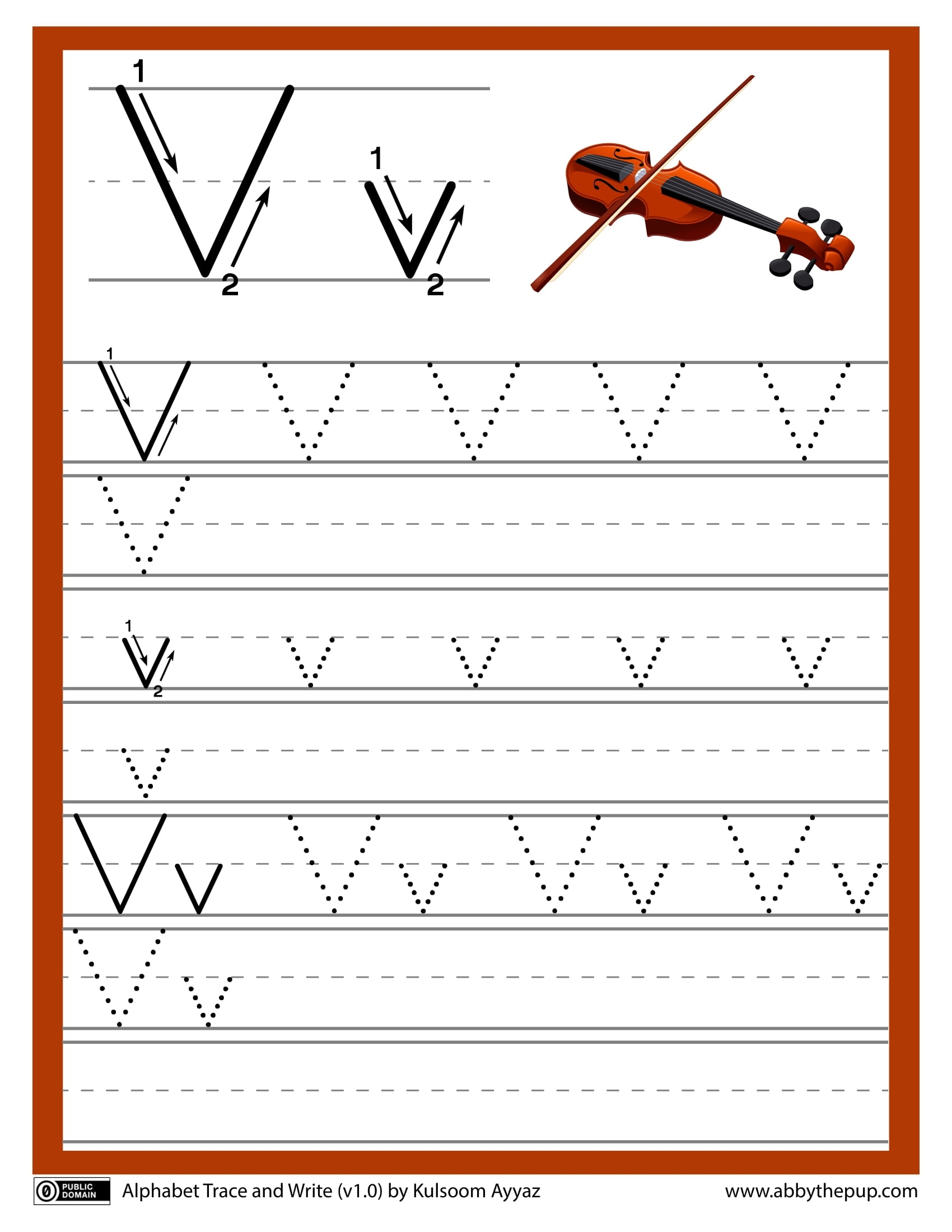 Tracing Letter V Worksheets