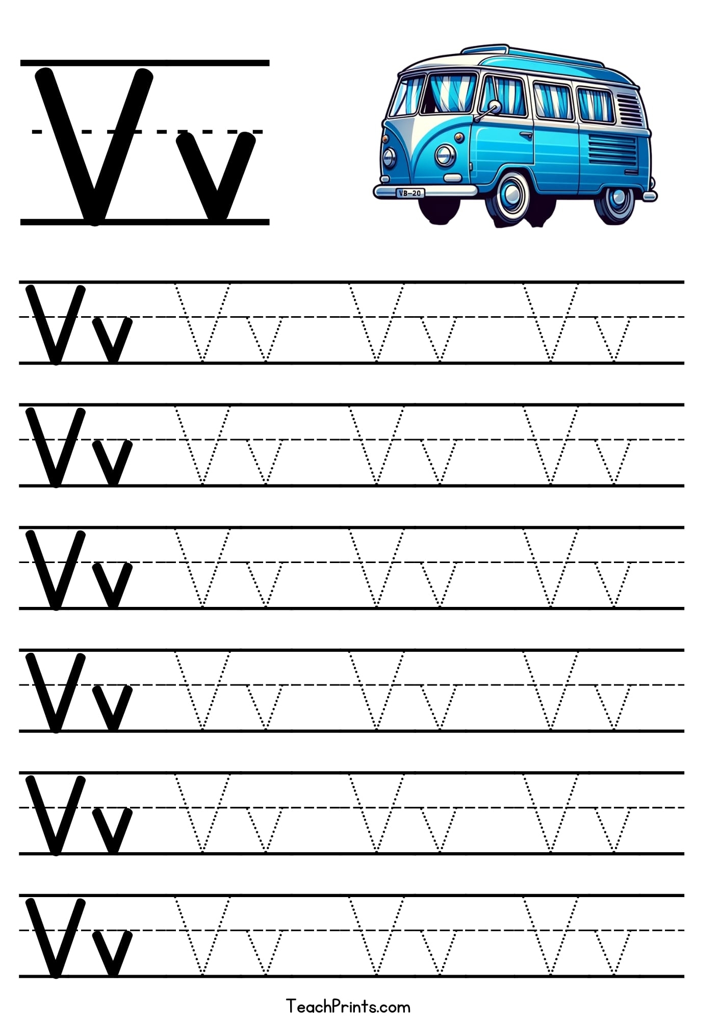Free Letter V Tracing Worksheets