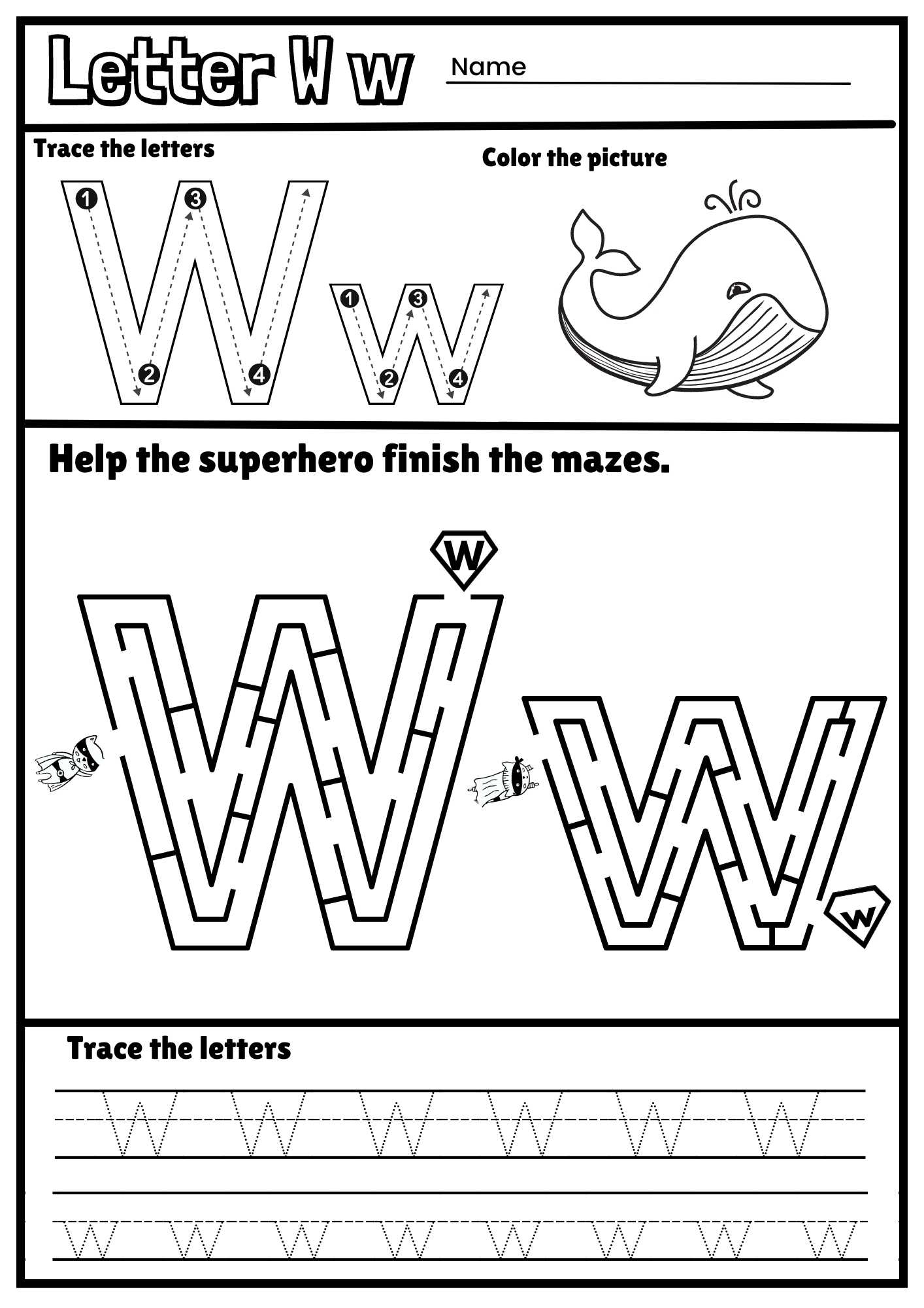 Tracing Letter W Worksheets For Kindergarten