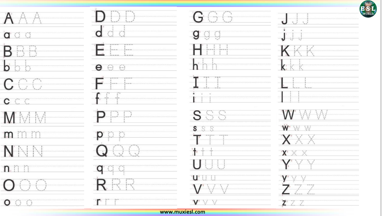 Letters A To Z Tracing Worksheet Muxi ESL World Letters A To Z Tracing Worksheet Muxi ESL World