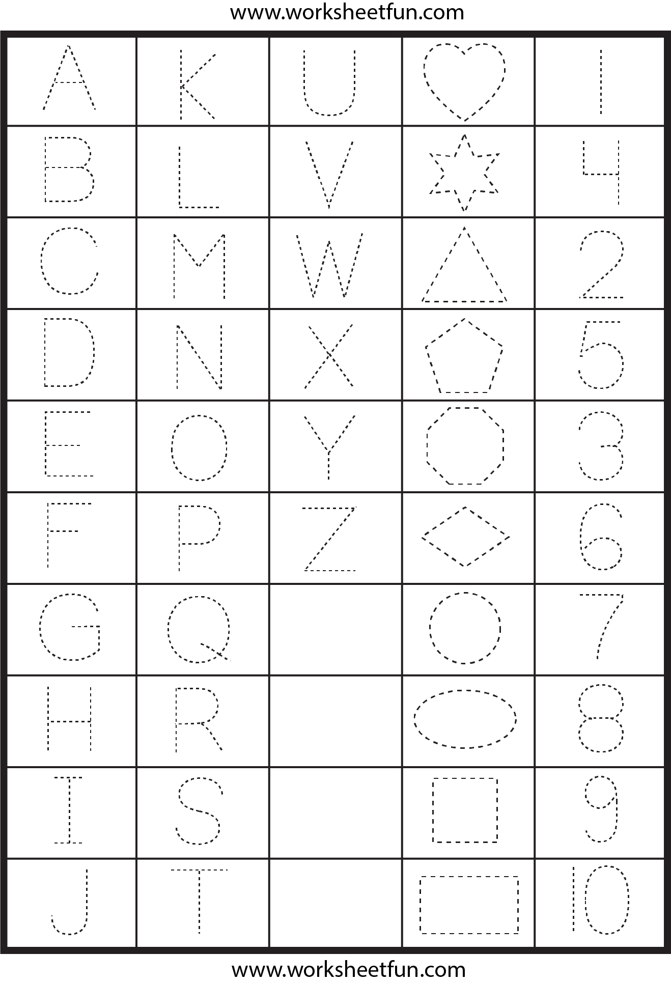 Letters Numbers And Shapes Tracing Worksheets Tracing 