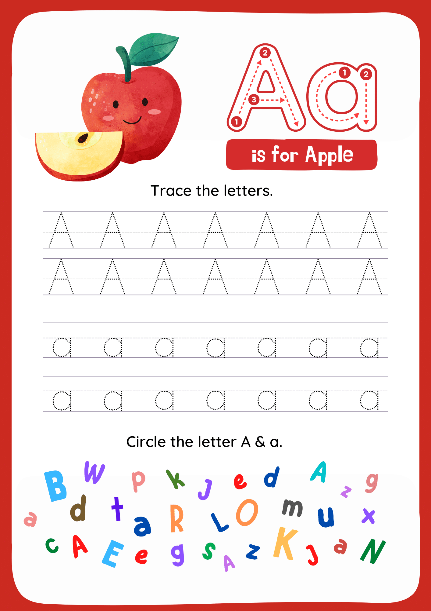 Tracing Letter A Worksheets For Kindergarten