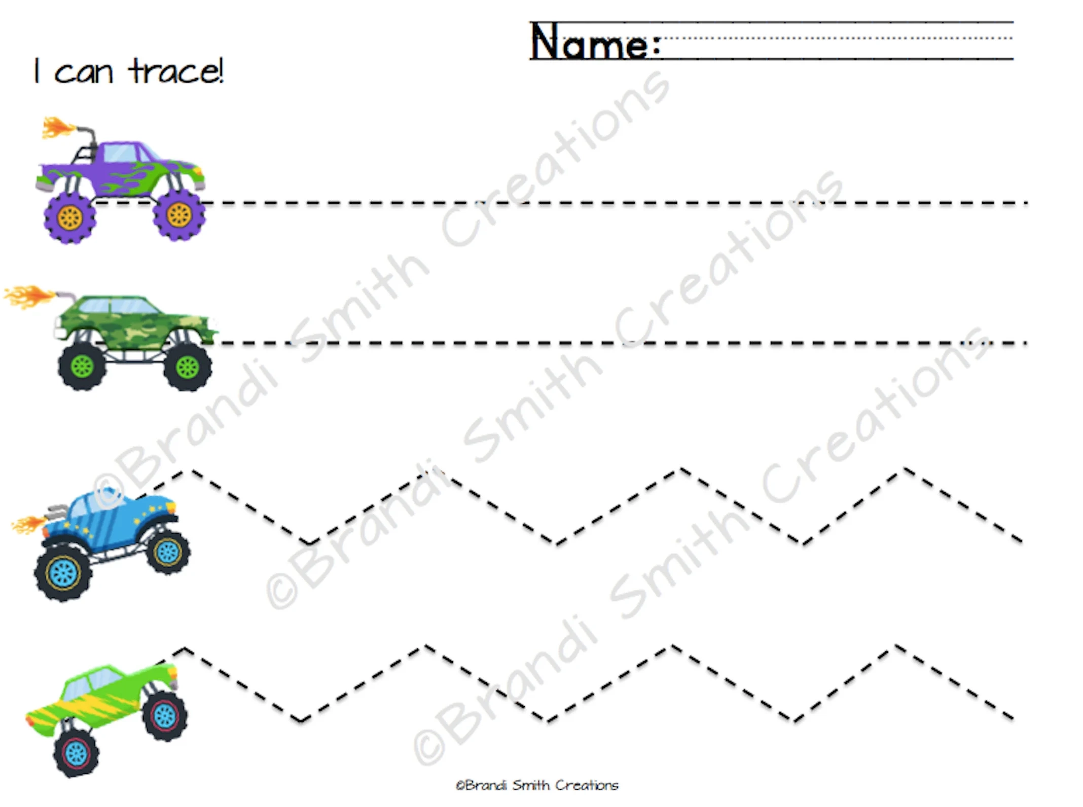 Line Tracing Monster Truck Themed Etsy Sweden