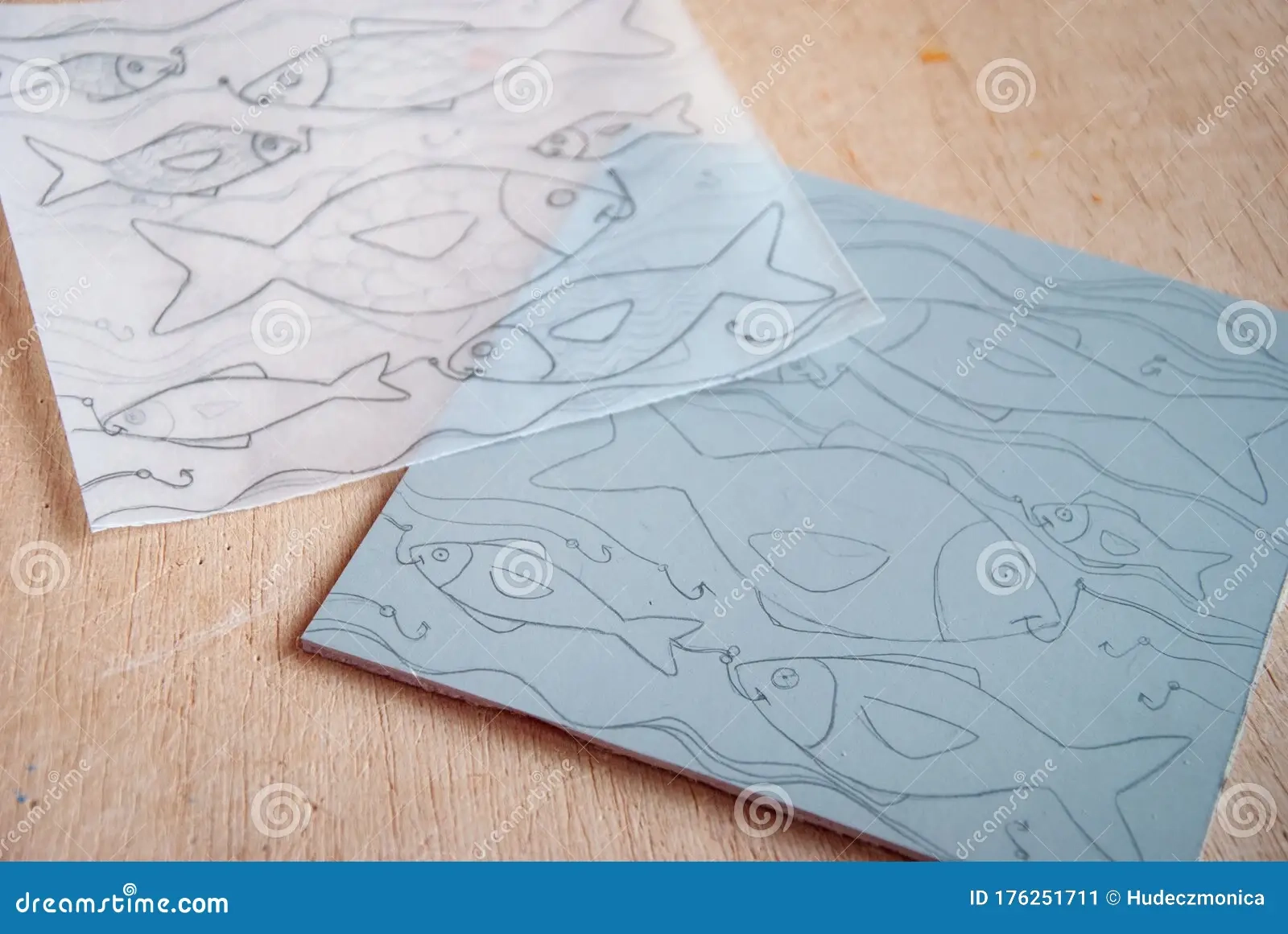 Linocut Preparation Drawing Transfer Trough A Tracing Paper Stock 