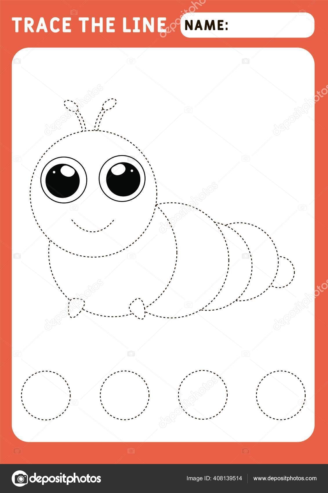 Little Caterpillar Preschool Worksheet Practicing Fine Motor Skills 