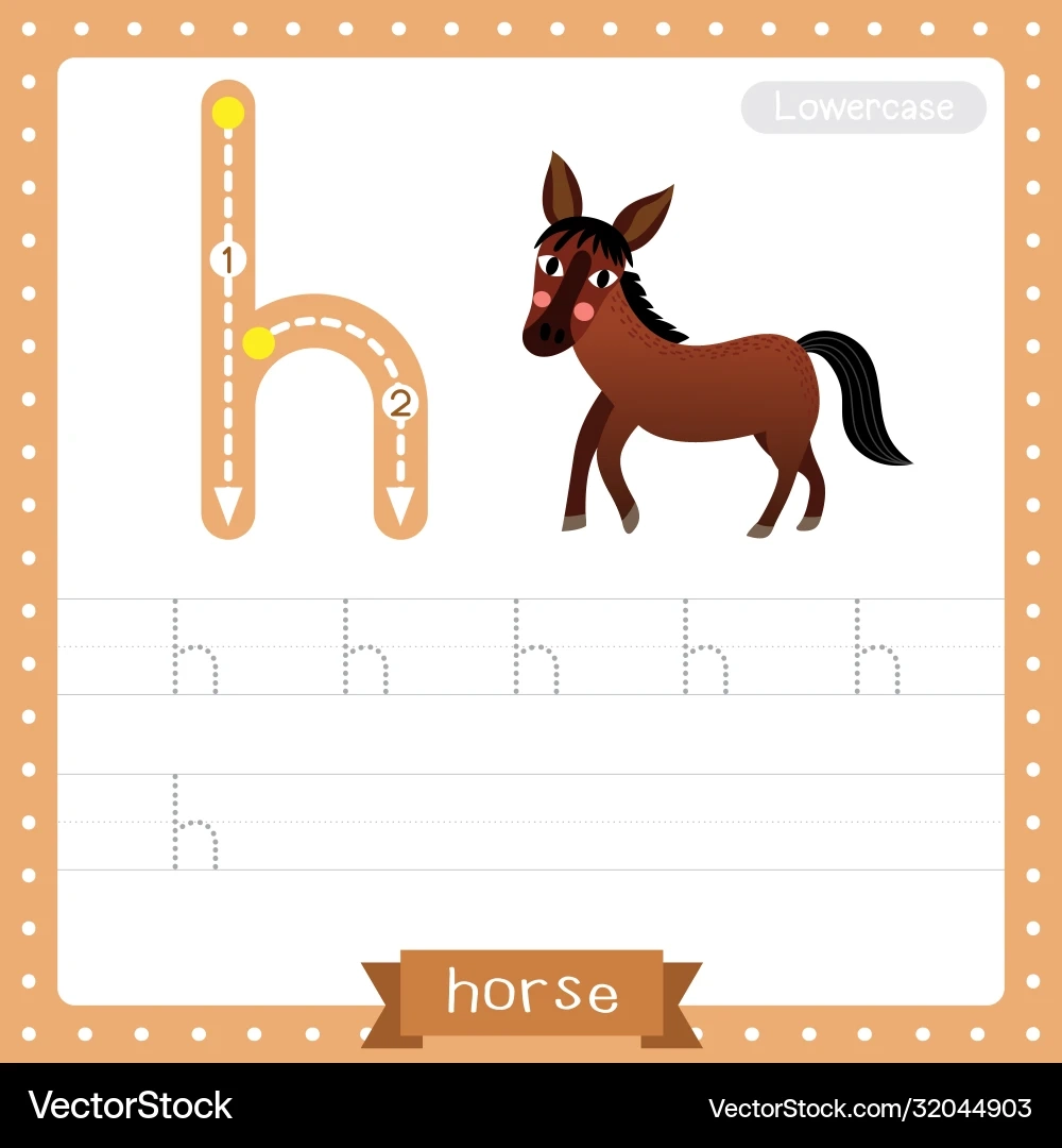 Lowercase H Horse Tracing Worksheet Royalty Free Vector 