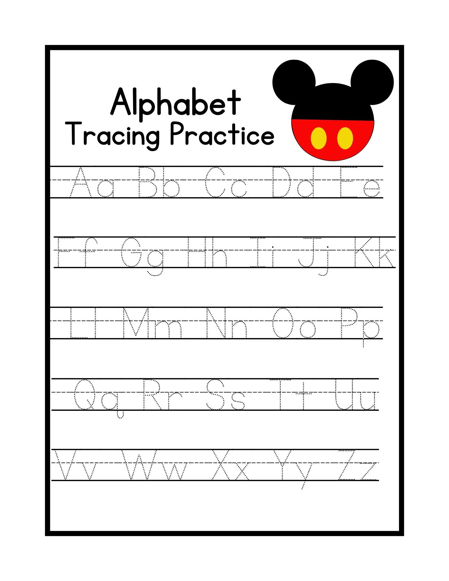 Mickey Mouse Tracing Worksheets