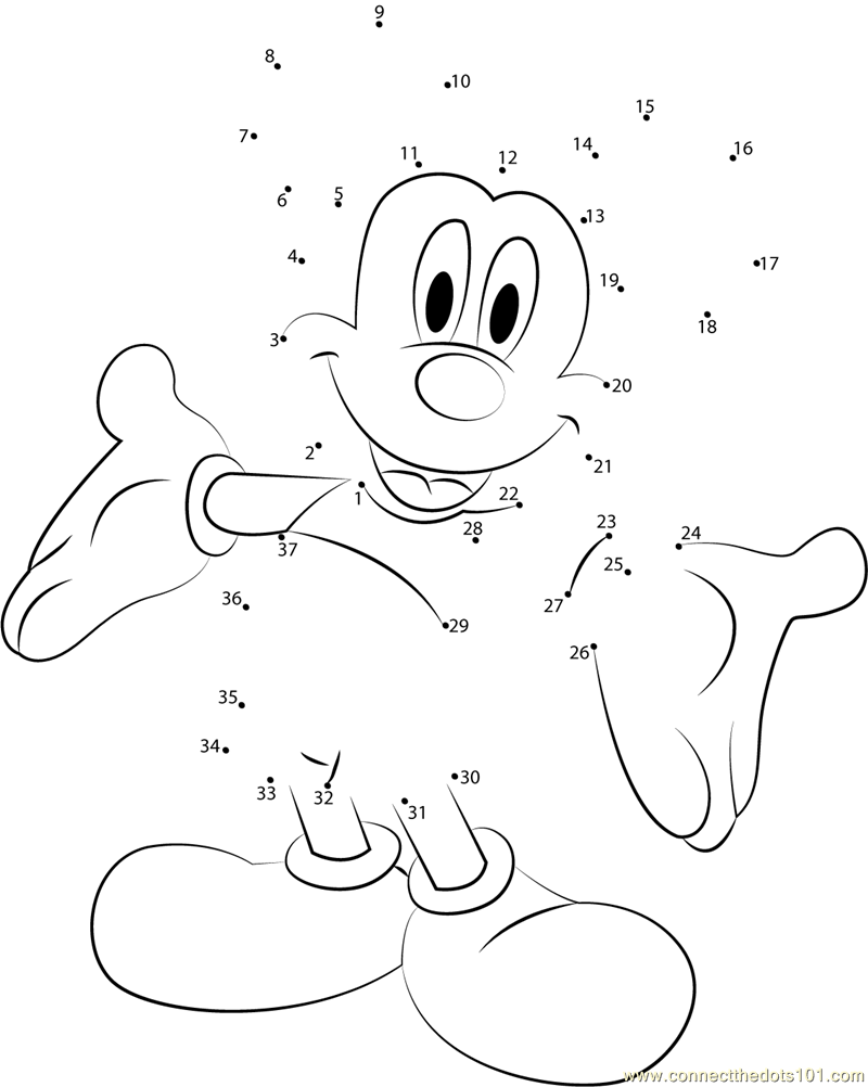 Mickey Mouse Smiling Dot To Dot Printable Worksheet