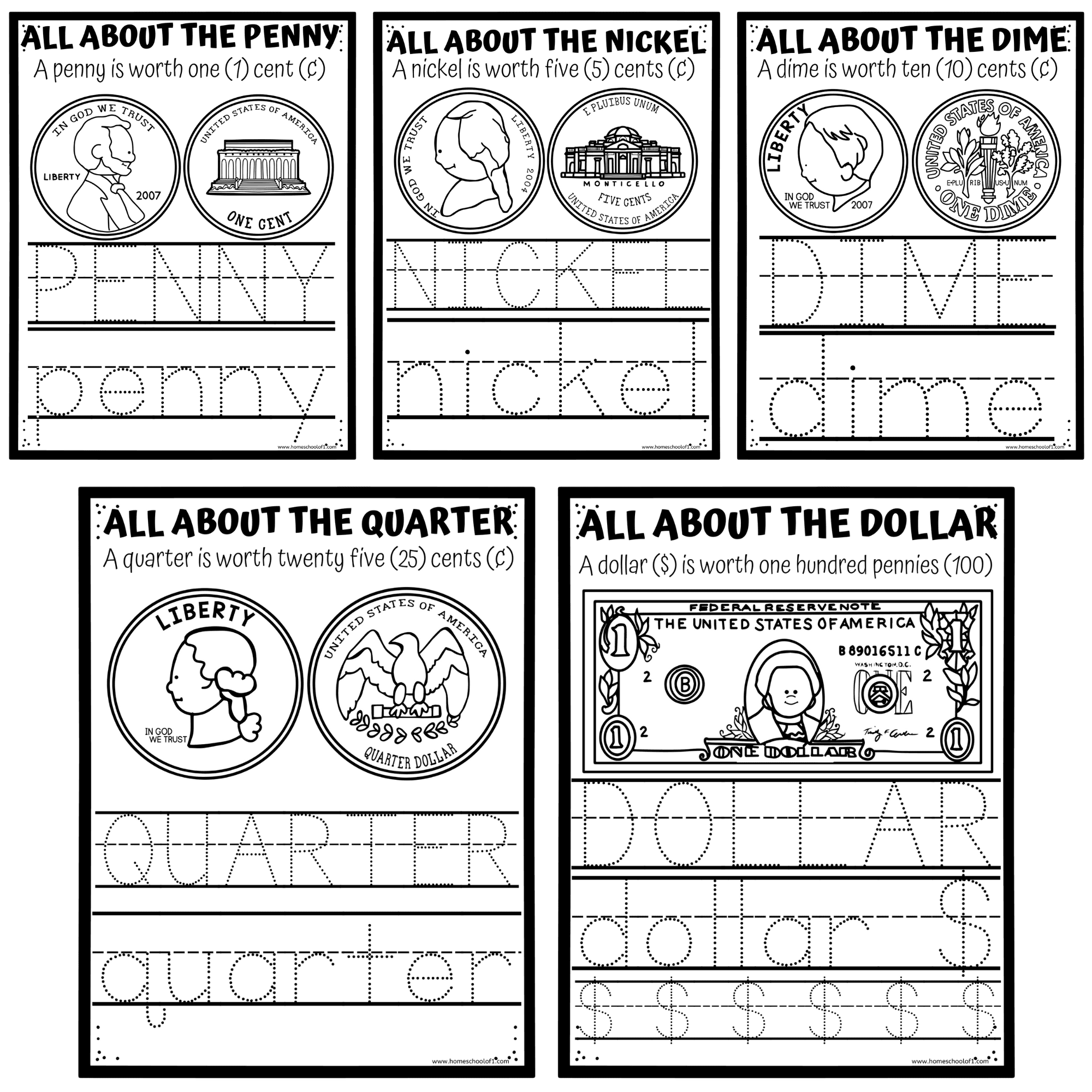 Money Tracing Worksheets
