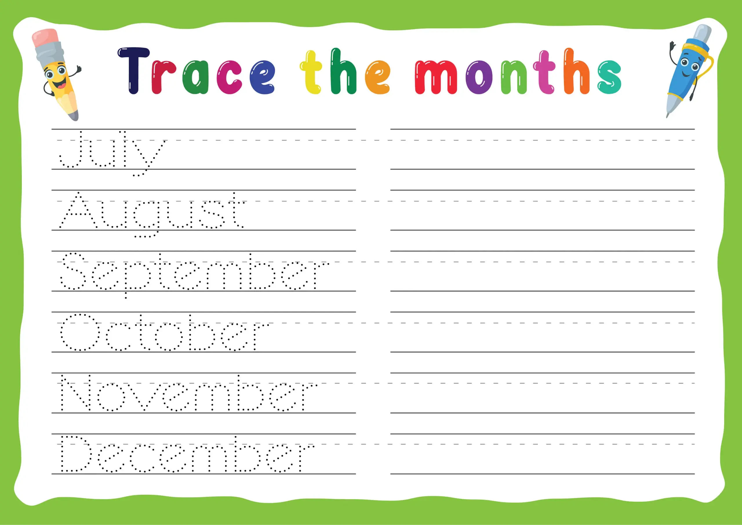 Months Of The Year Tracing Worksheet Learning To Write 