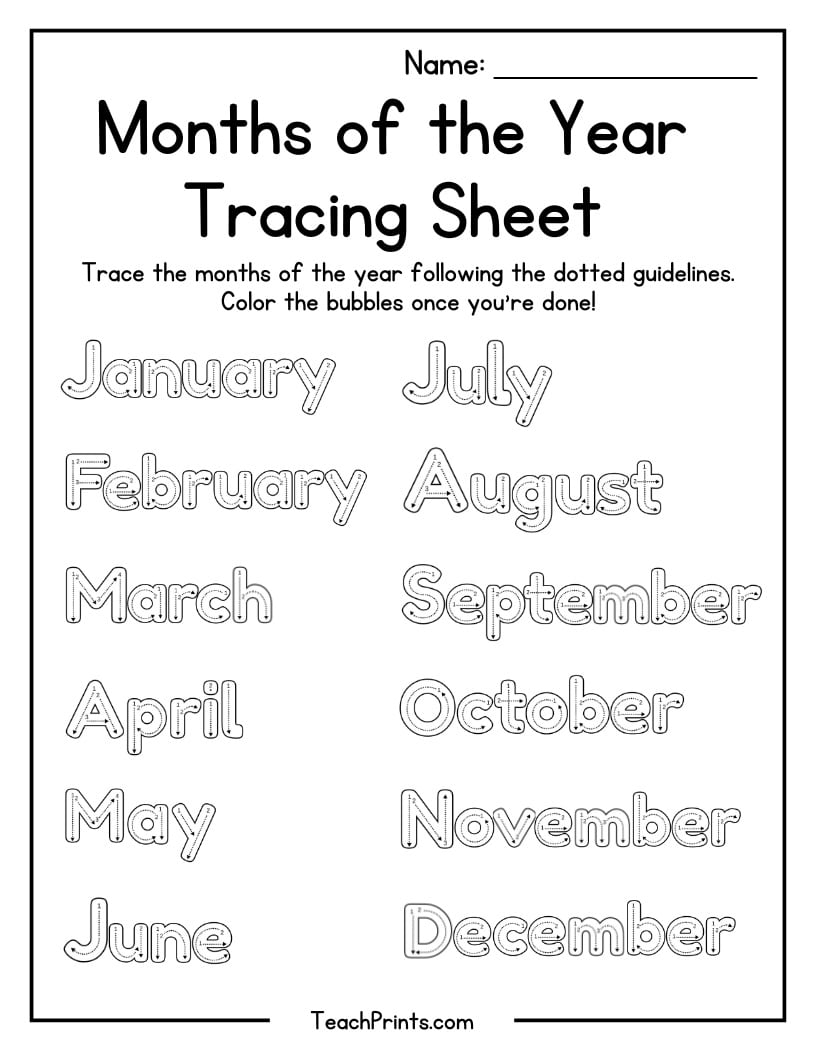 Months Of The Year Tracing Worksheets Months Of The Year Tracing Worksheets