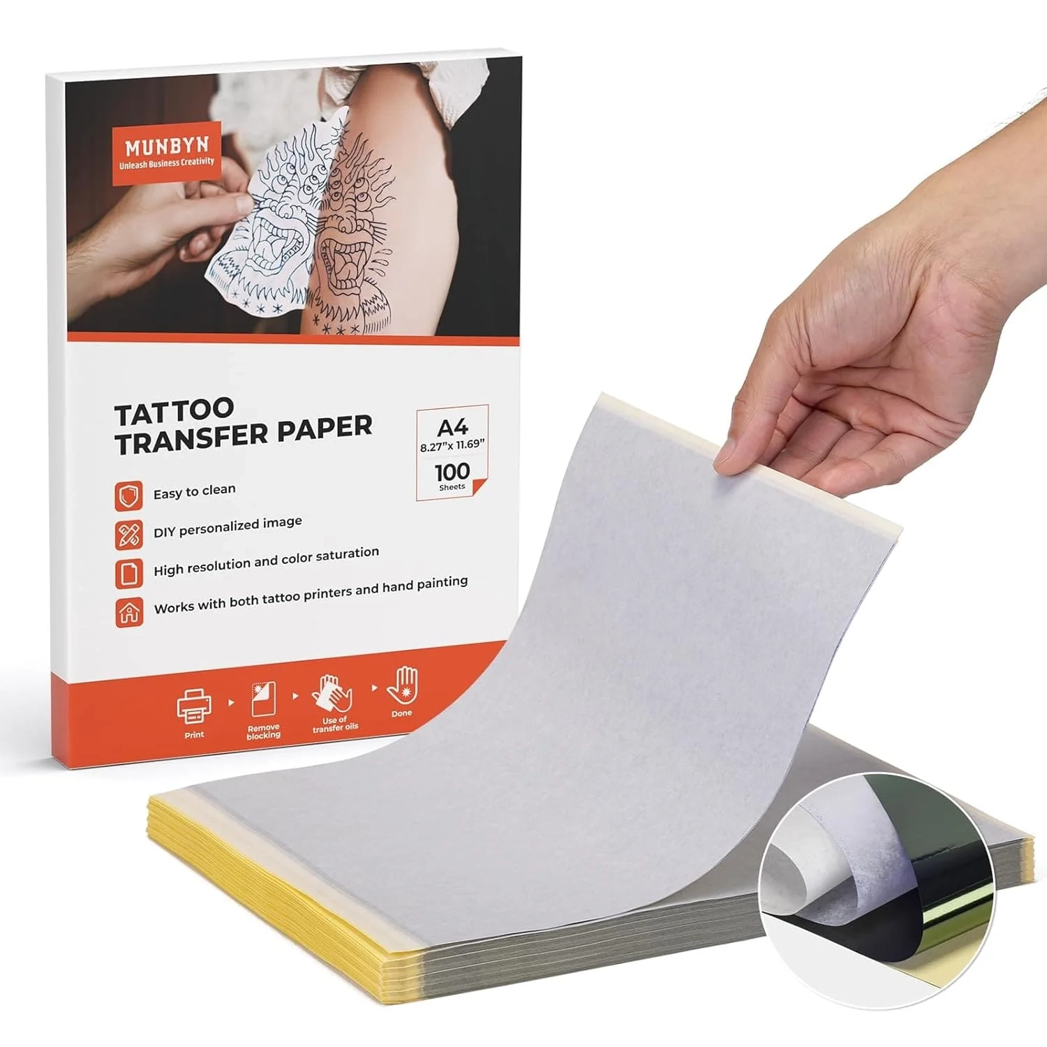 MUNBYN A4 Tattoo Transfer Paper 100 Sheets