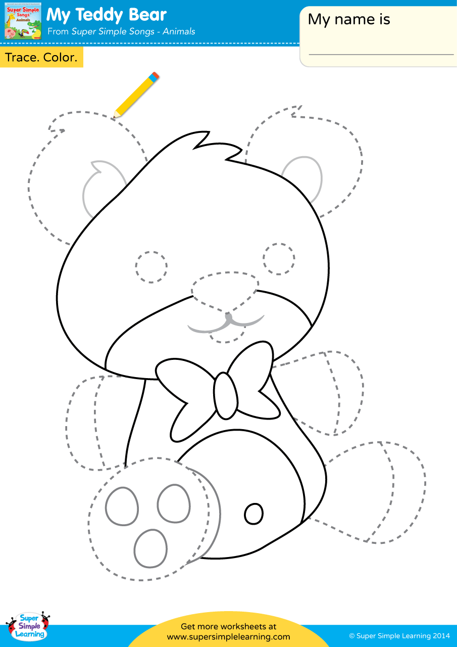 My Teddy Bear Worksheet Trace amp Color Super Simple