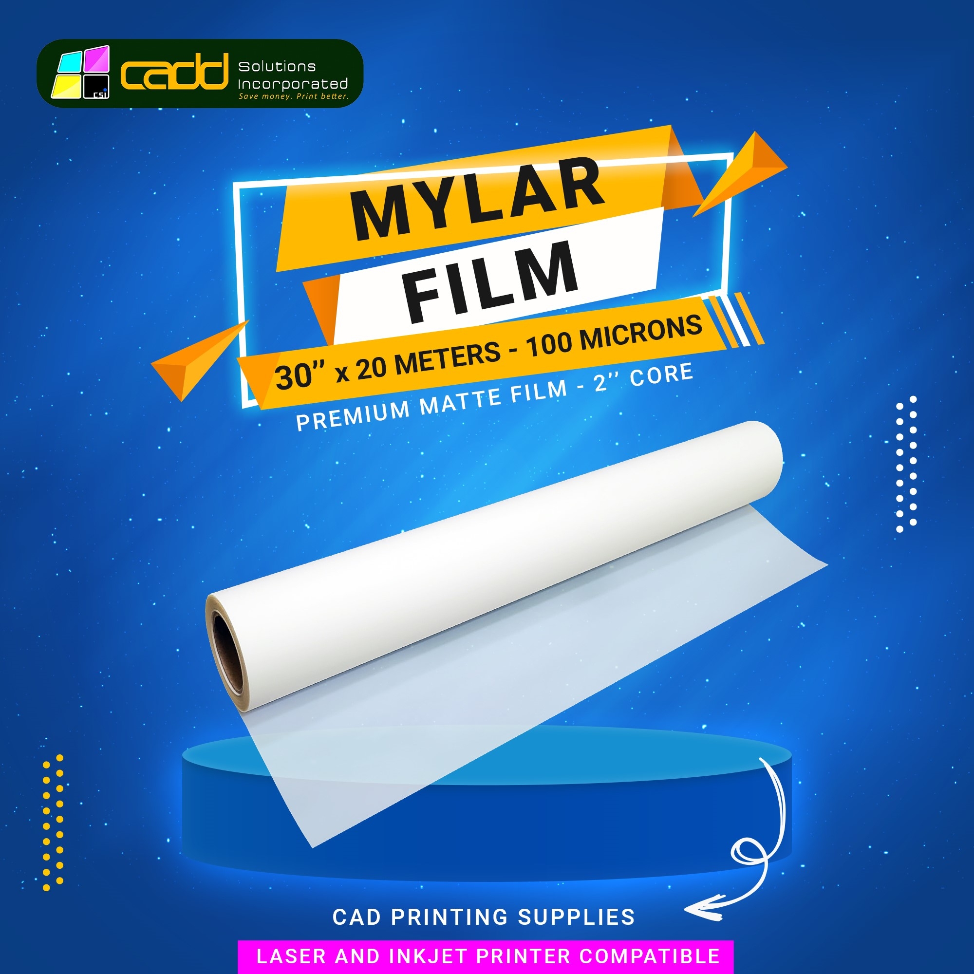 Mylar Film Paper 30 Inches X 20 Meters 100 Microns BRAND PRIME 