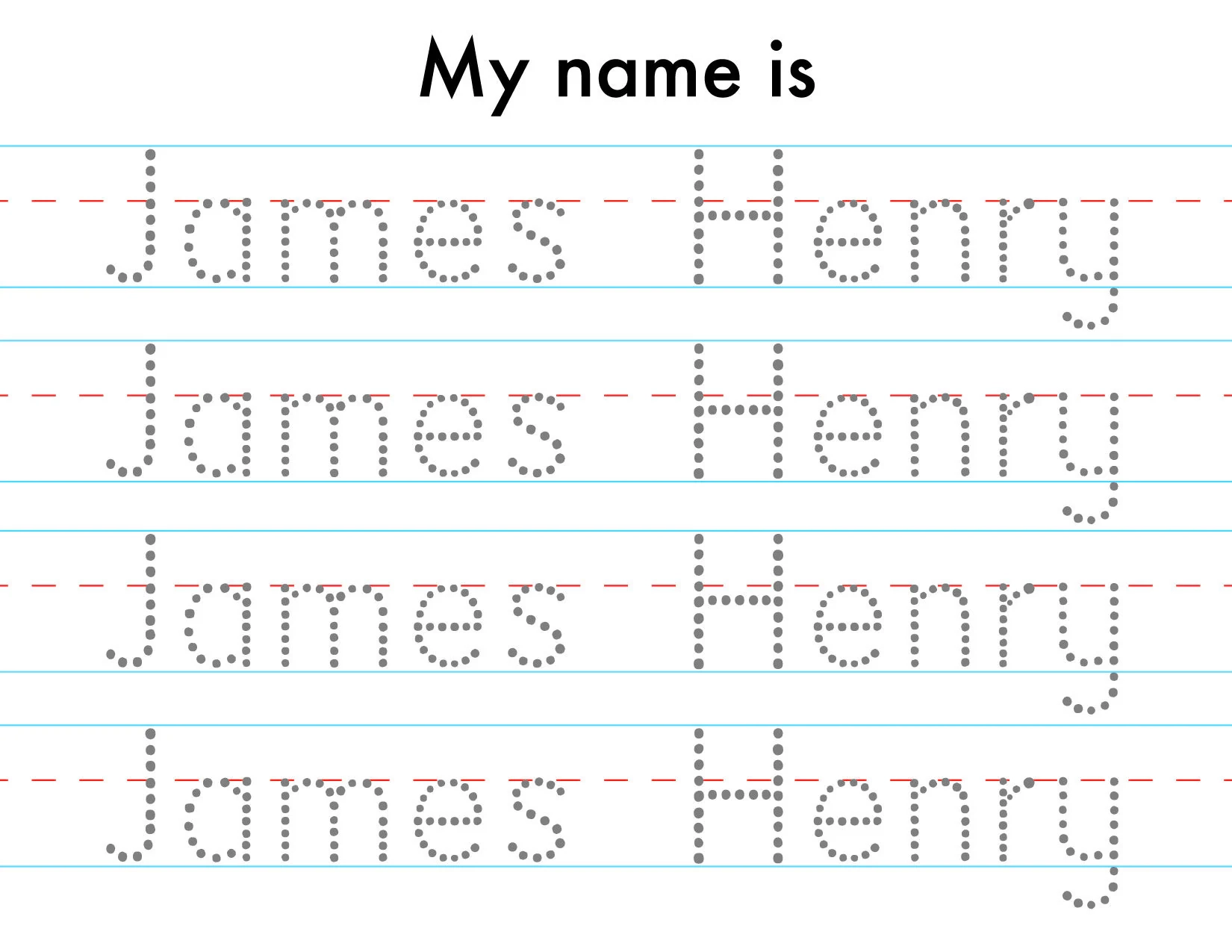 Name Tracing Worksheets Personalized Name Tracing Red And Blue Lines Printable Names For Pre School And Kindergarten Kids Learn To Write