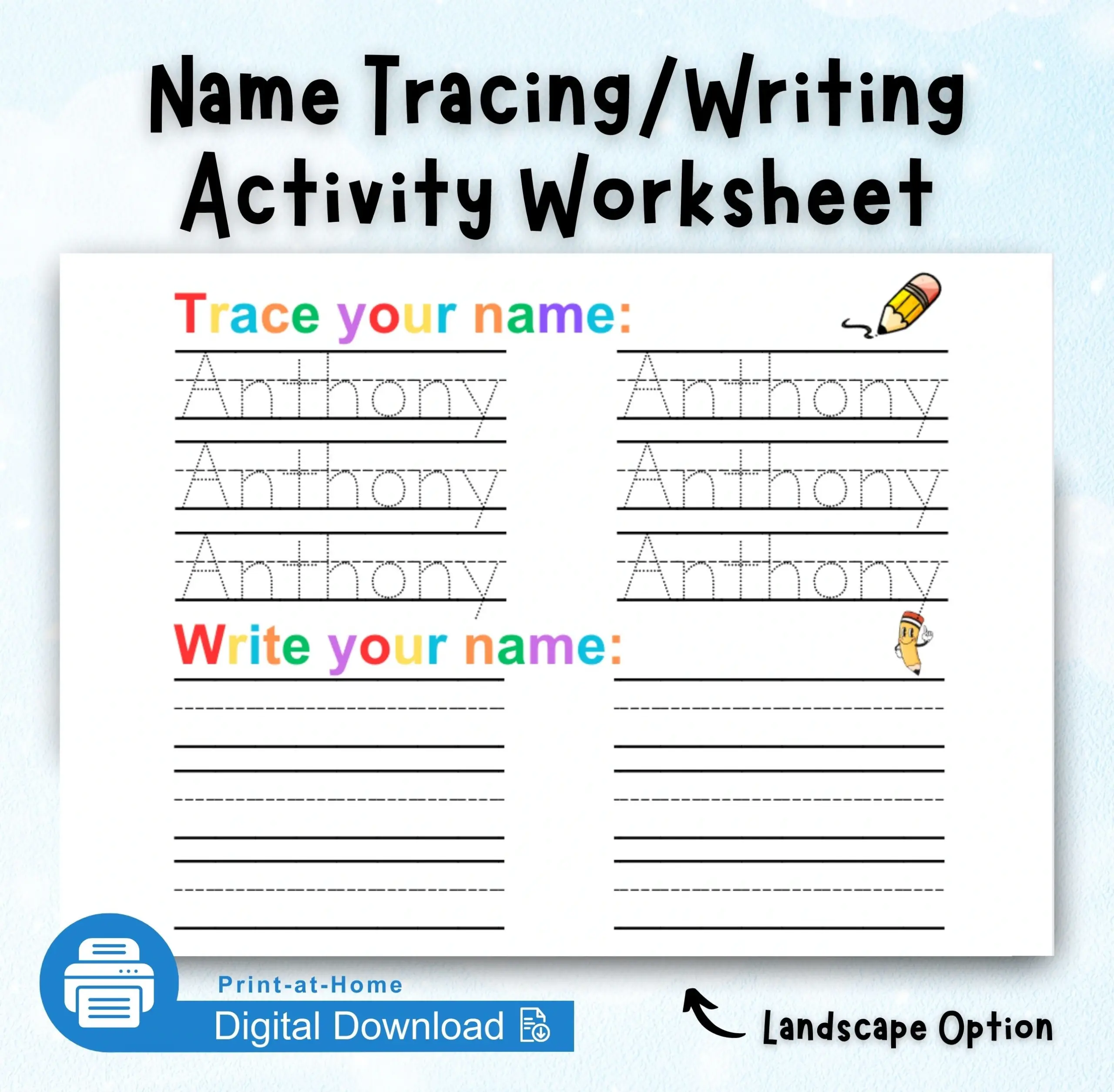 Name Tracing Writing Activity Worksheet Personalized Custom Name 