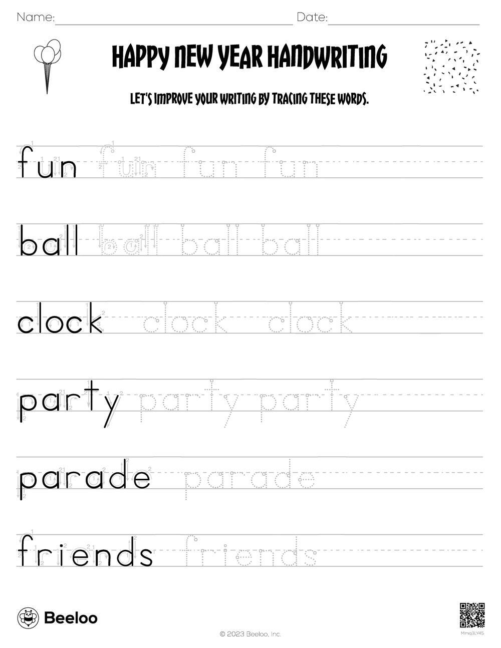 New Year Tracing Worksheets New Year Tracing Worksheets