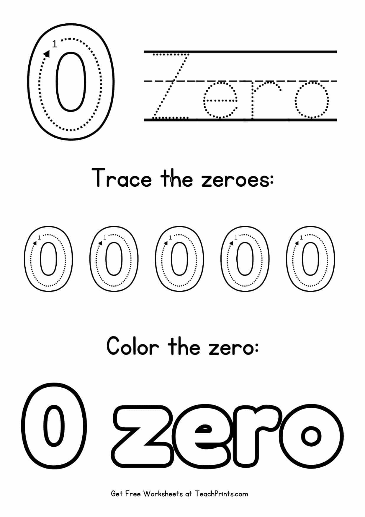 Number 0 Tracing Worksheets