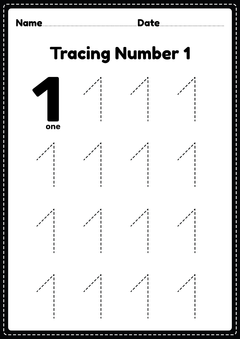 Number 1 Tracing Worksheets Number 1 Tracing Worksheets
