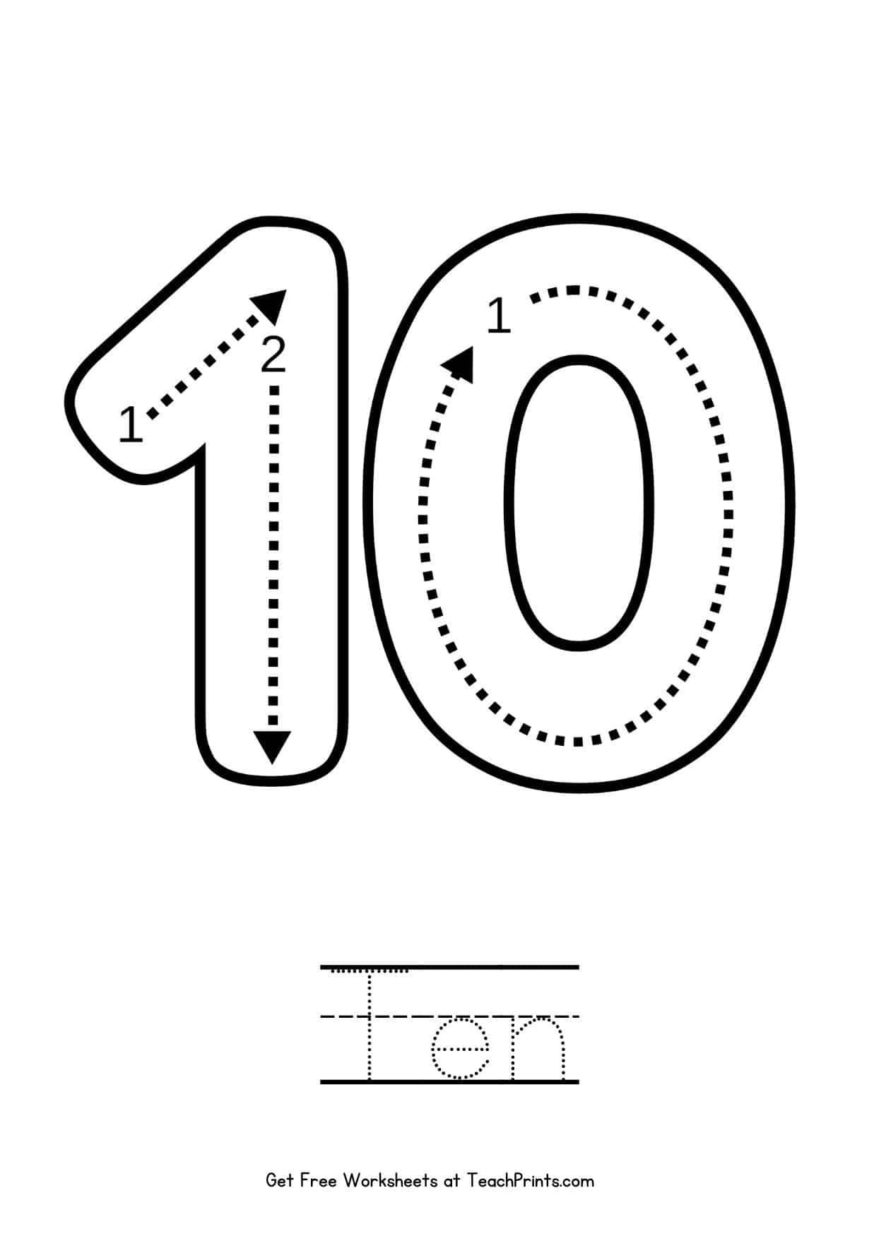Number 10 Tracing Worksheets Free Printables Teach Prints