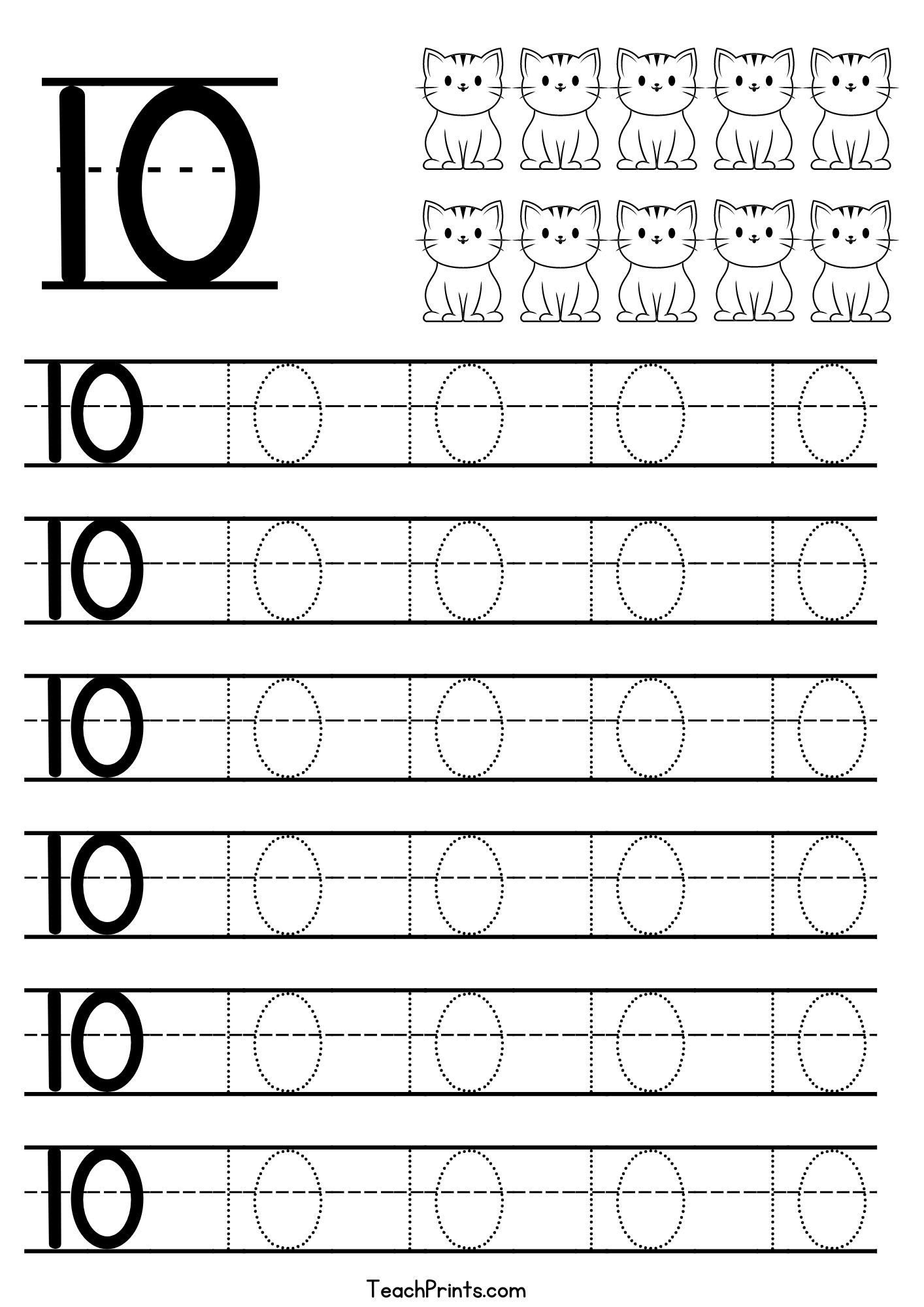 Number 10 Tracing Worksheets Free Printables Teach Prints